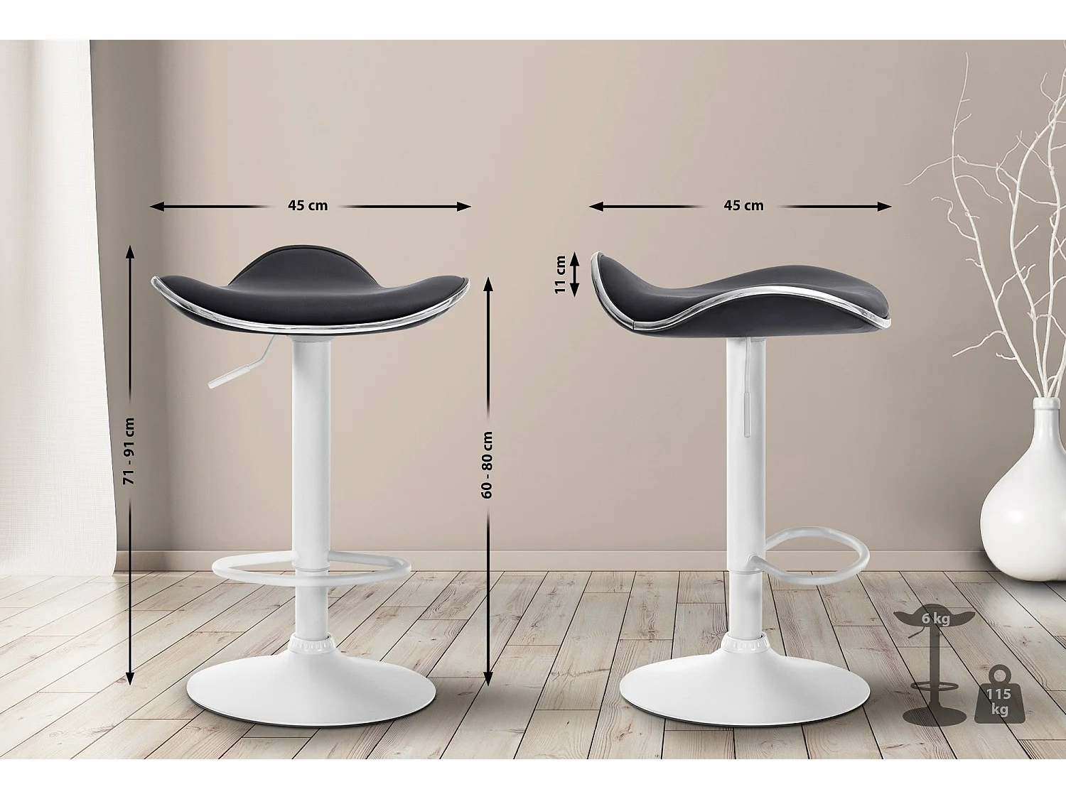 Tabouret de bar x1 métal blanche 45 x 45 x 71 cm 10_0005386