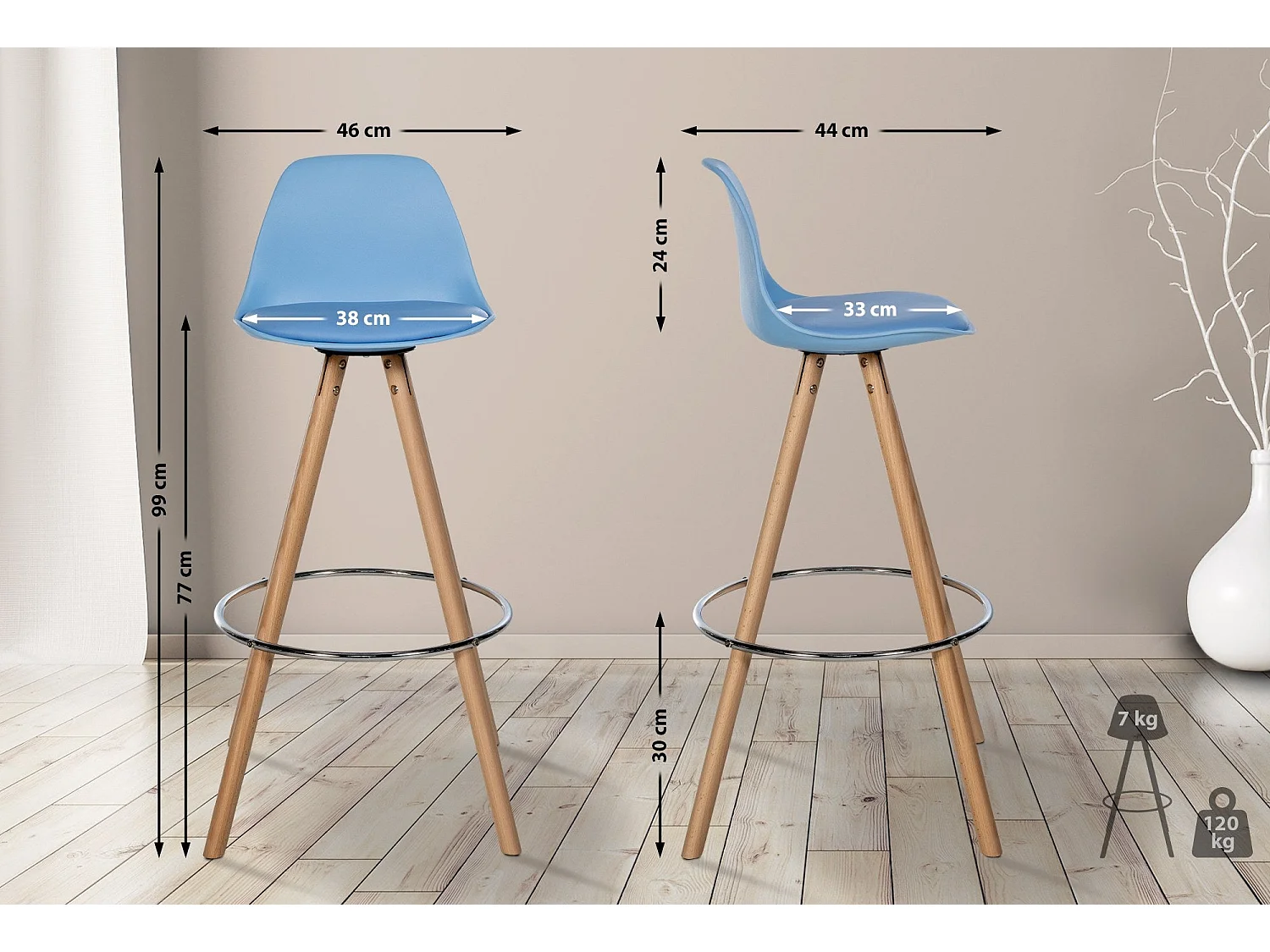 Tabouret de bar chaise bois bleue 38 x 44 x 99 cm 10_0004623