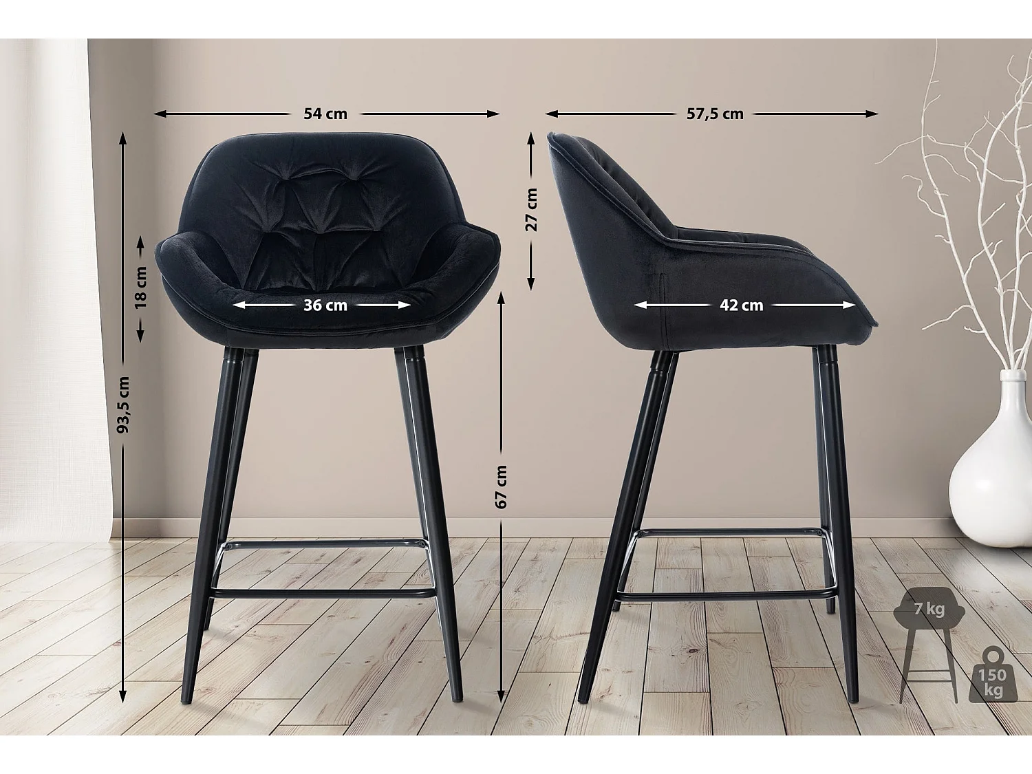 Lot de 2 tabourets métal argentée 54 x 57.5 x 93.5 cm 10_0004162