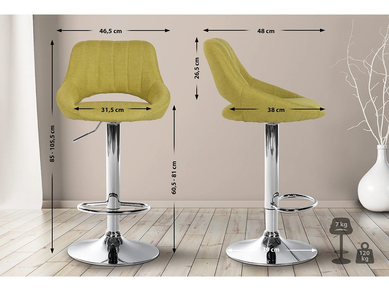 Lot de 2 tabourets métal argentée 47 x 48 x 85 cm TDB10814