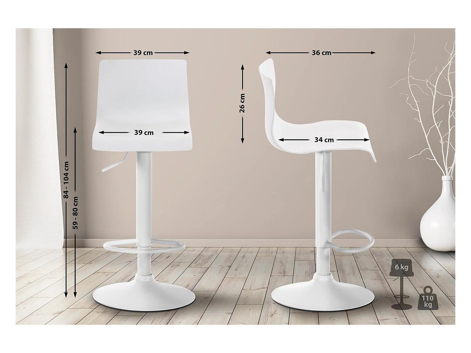 Tabouret de bar x1 métal blanche 39 x 36 x 84 cm 10_0004982