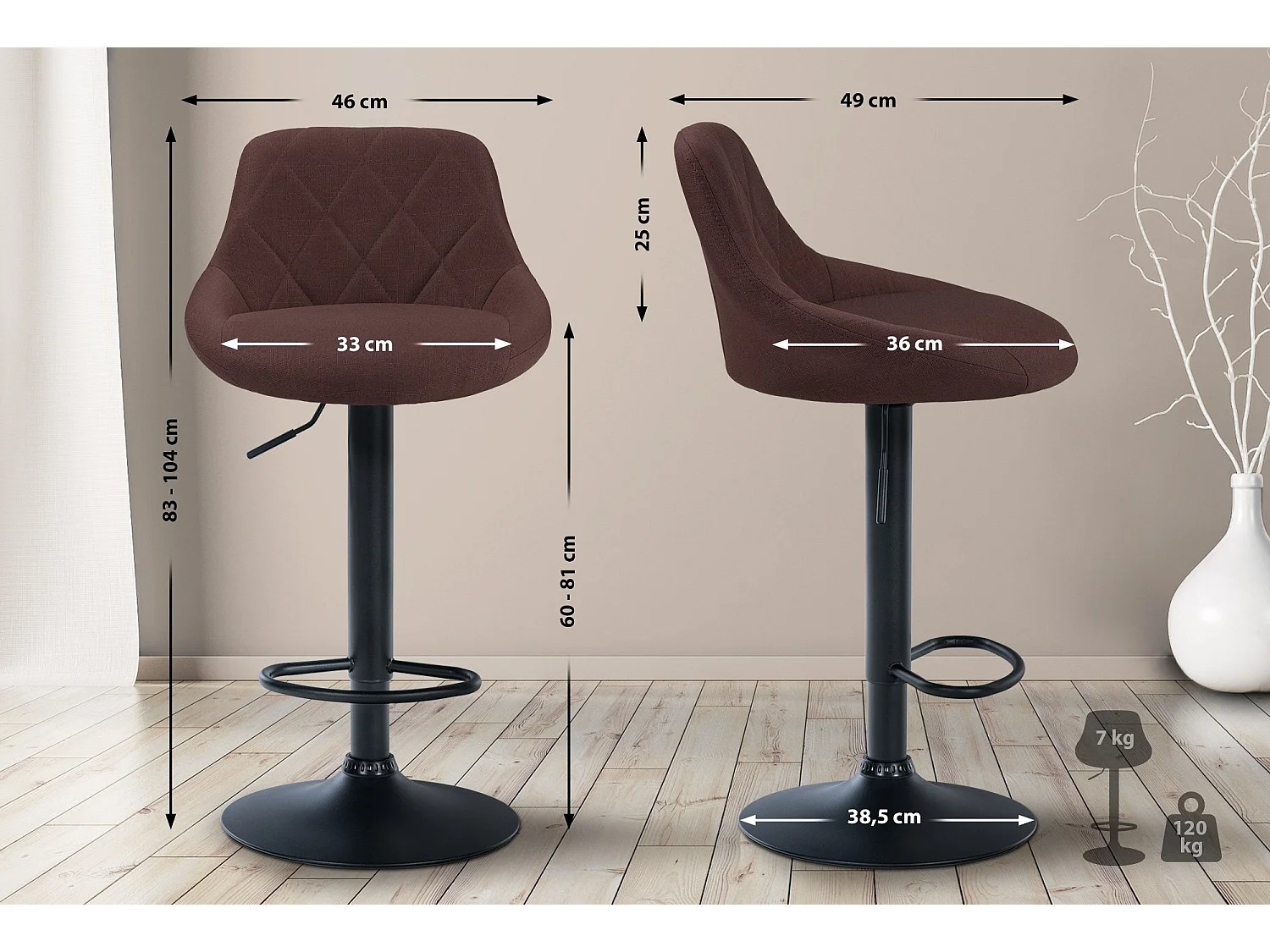 Tabouret de bar chaise métal marron 46 x 49 x 83 cm 10_0005087