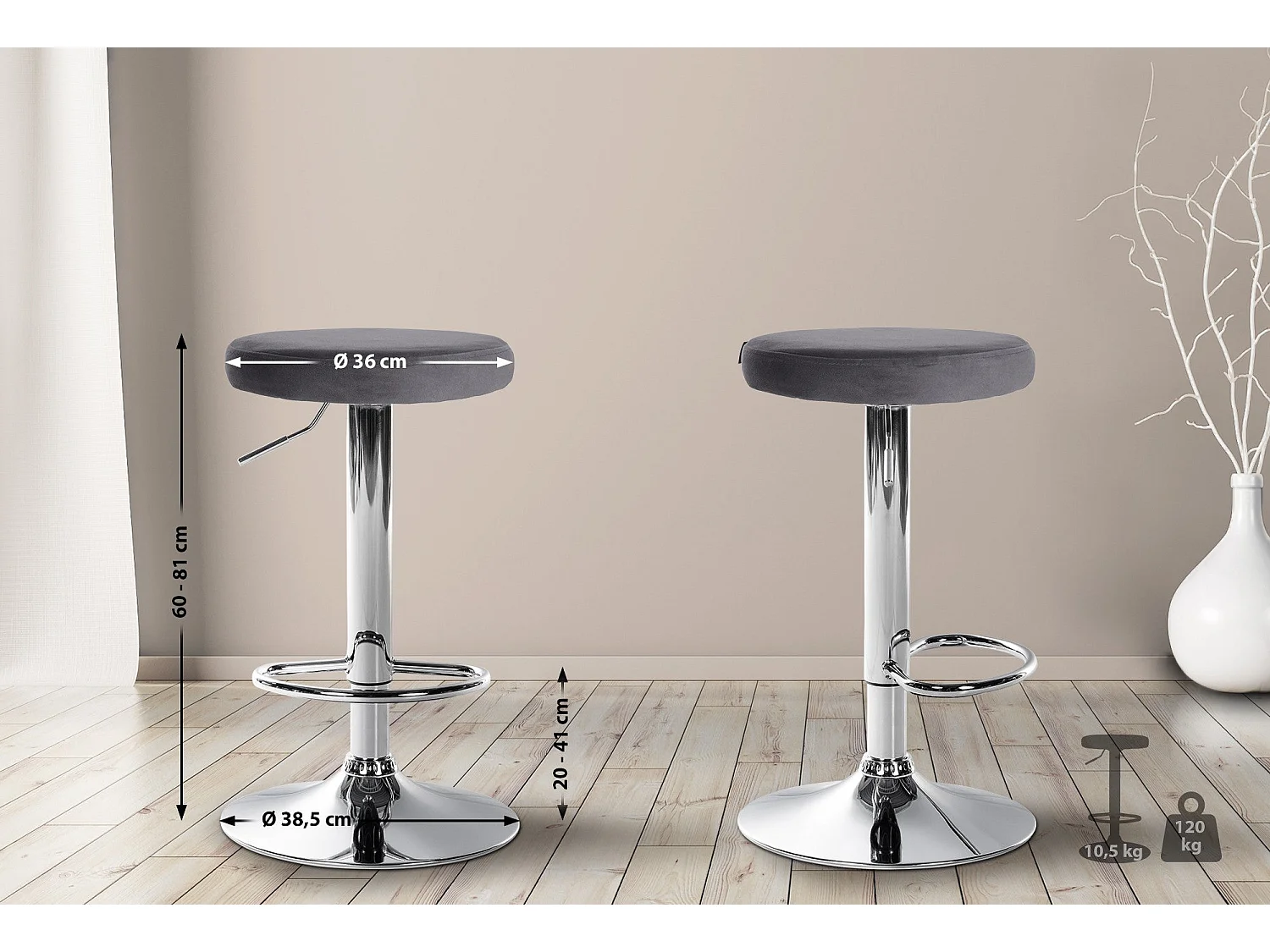 Tabouret de bar x1 métal grise 38.5 x 38.5 x 60 cm 10_0005348