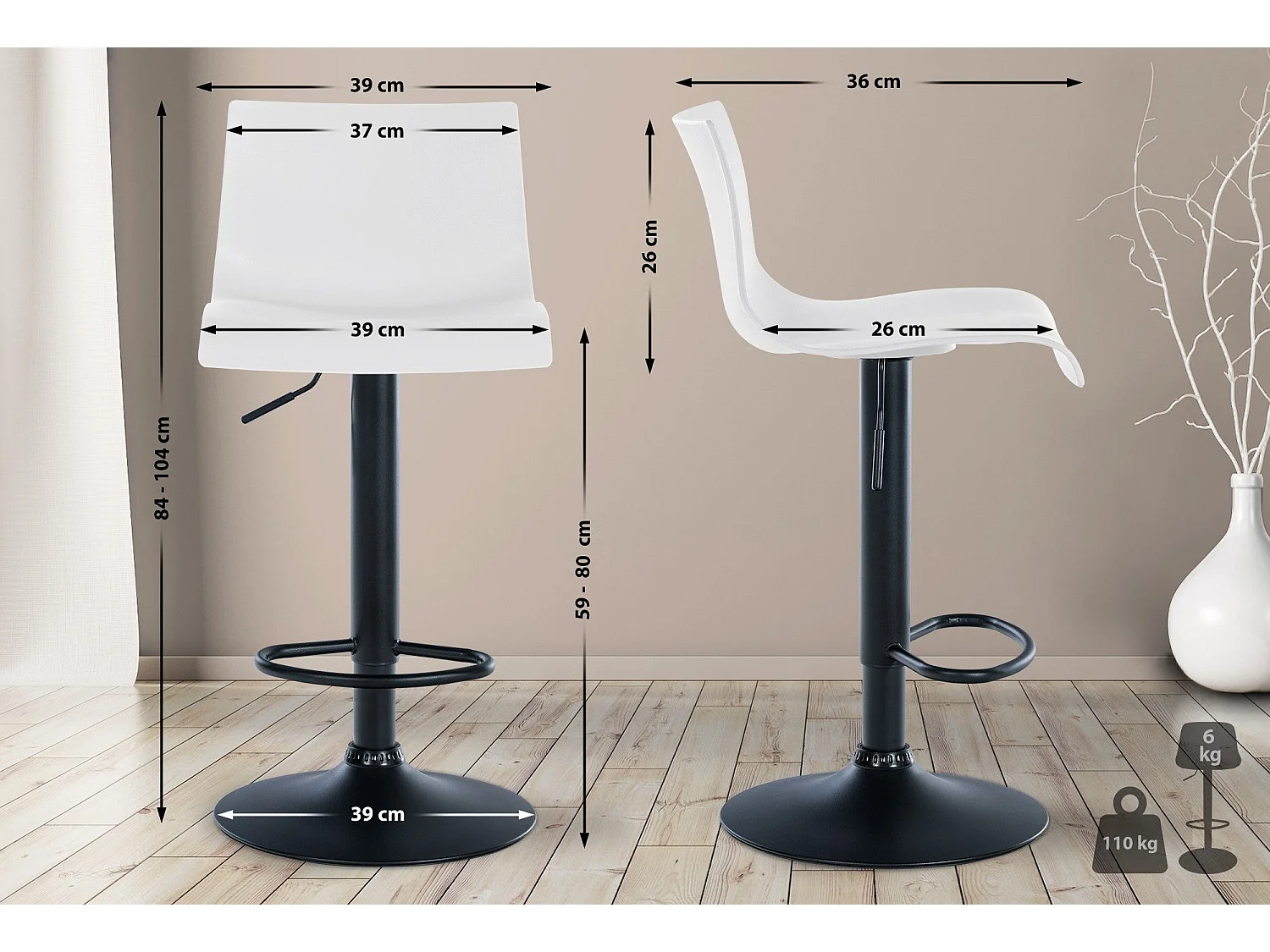 Tabouret de bar x1 métal blanche 39 x 36 x 84 cm 10_0004553