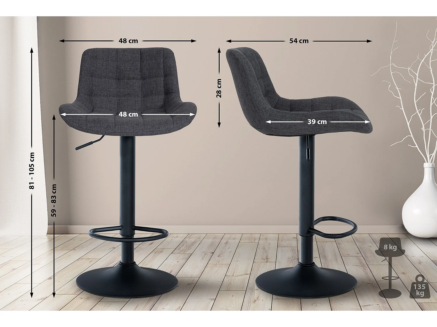 Lot de 2 tabourets métal argentée 48 x 54 x 81 cm 10_0004447