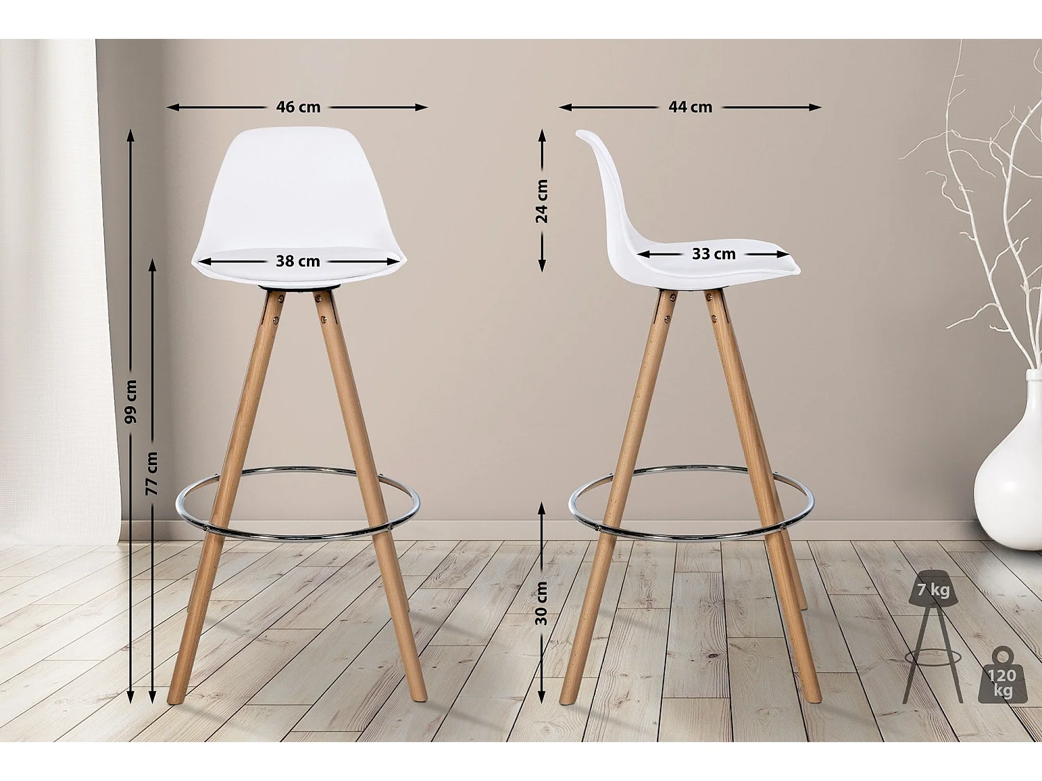 Tabouret de bar chaise bois blanche 38 x 44 x 99 cm 10_0004622