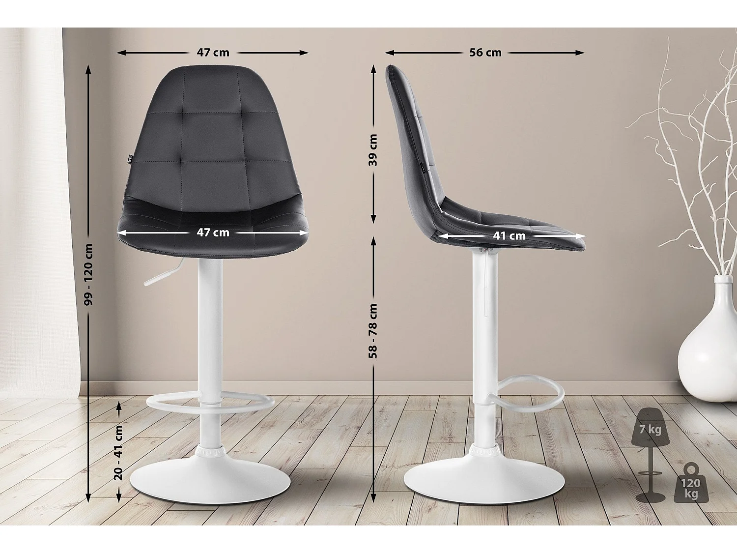 Tabouret de bar x1 métal blanche 47 x 56 x 58 cm 10_0004834