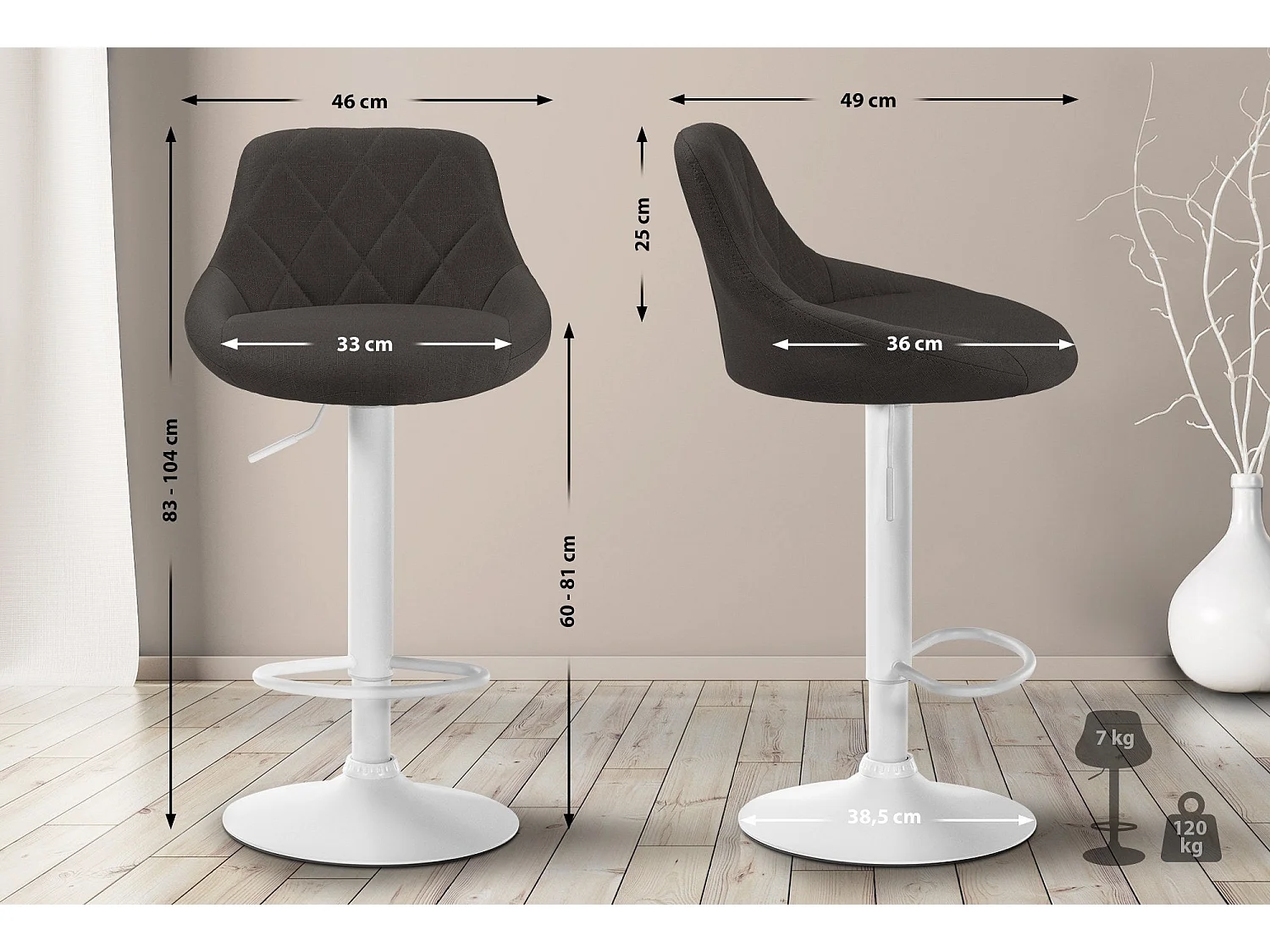 Tabouret de bar chaise métal blanche 46 x 49 x 83 cm 10_0005092