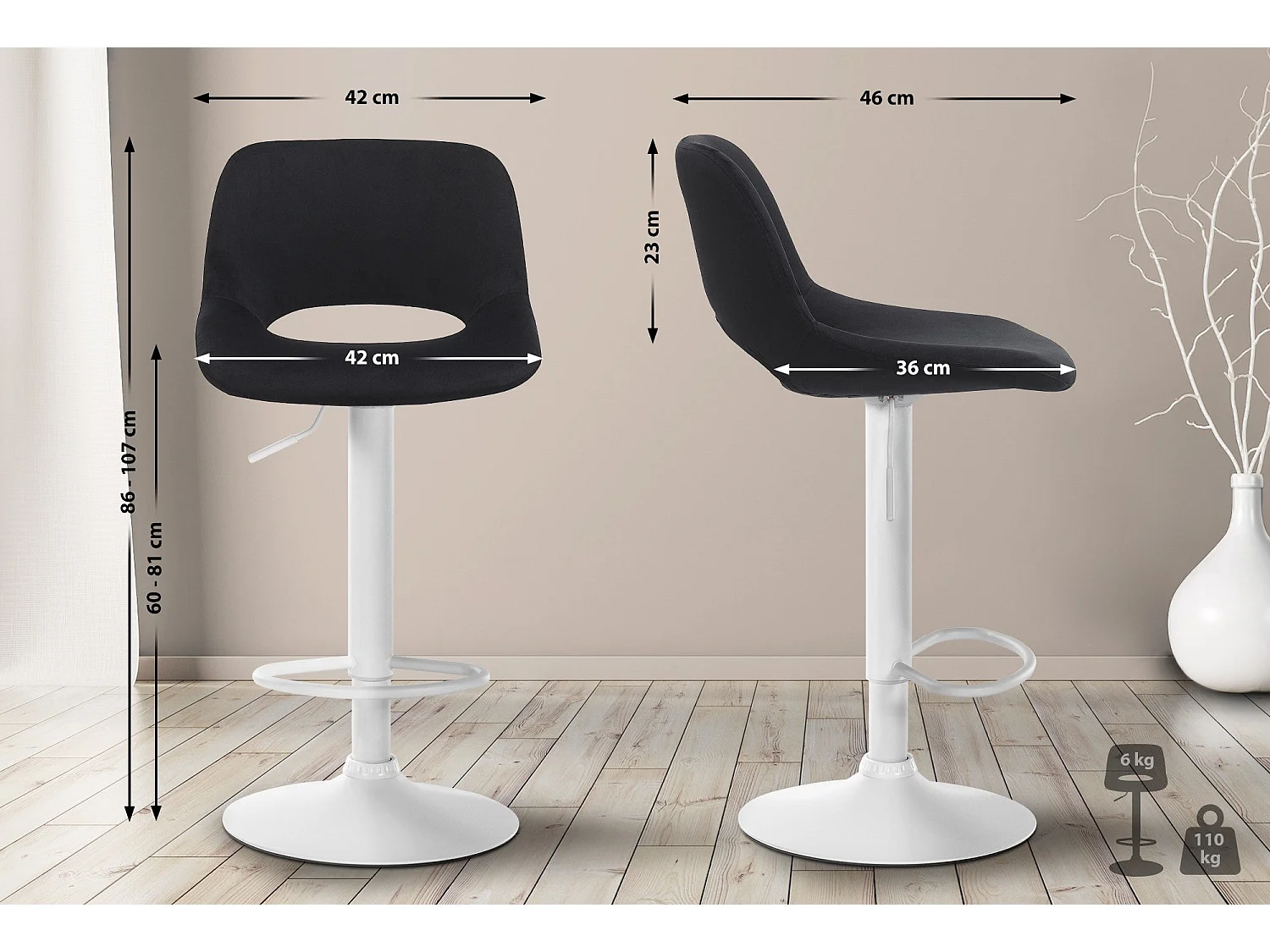 Tabouret de bar chaise métal blanche 42 x 46 x 86 cm 10_0004610