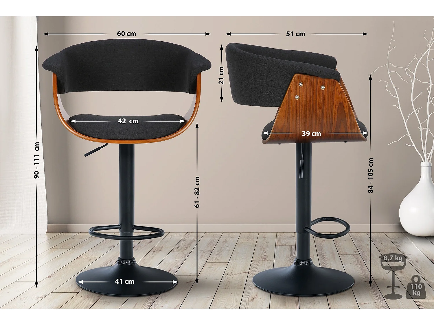 Tabouret de bar design métal marron 60 x 51 x 90 cm 10_0005453