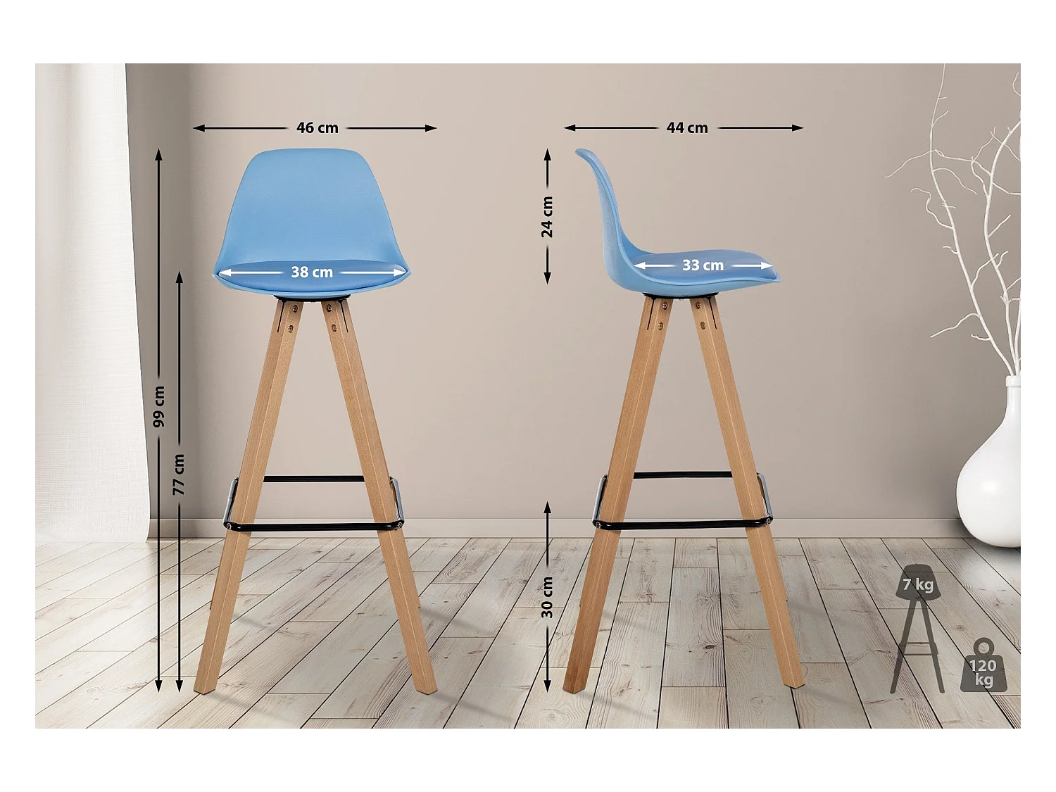 Tabouret de bar chaise bois bleue 38 x 44 x 99 cm 10_0004627