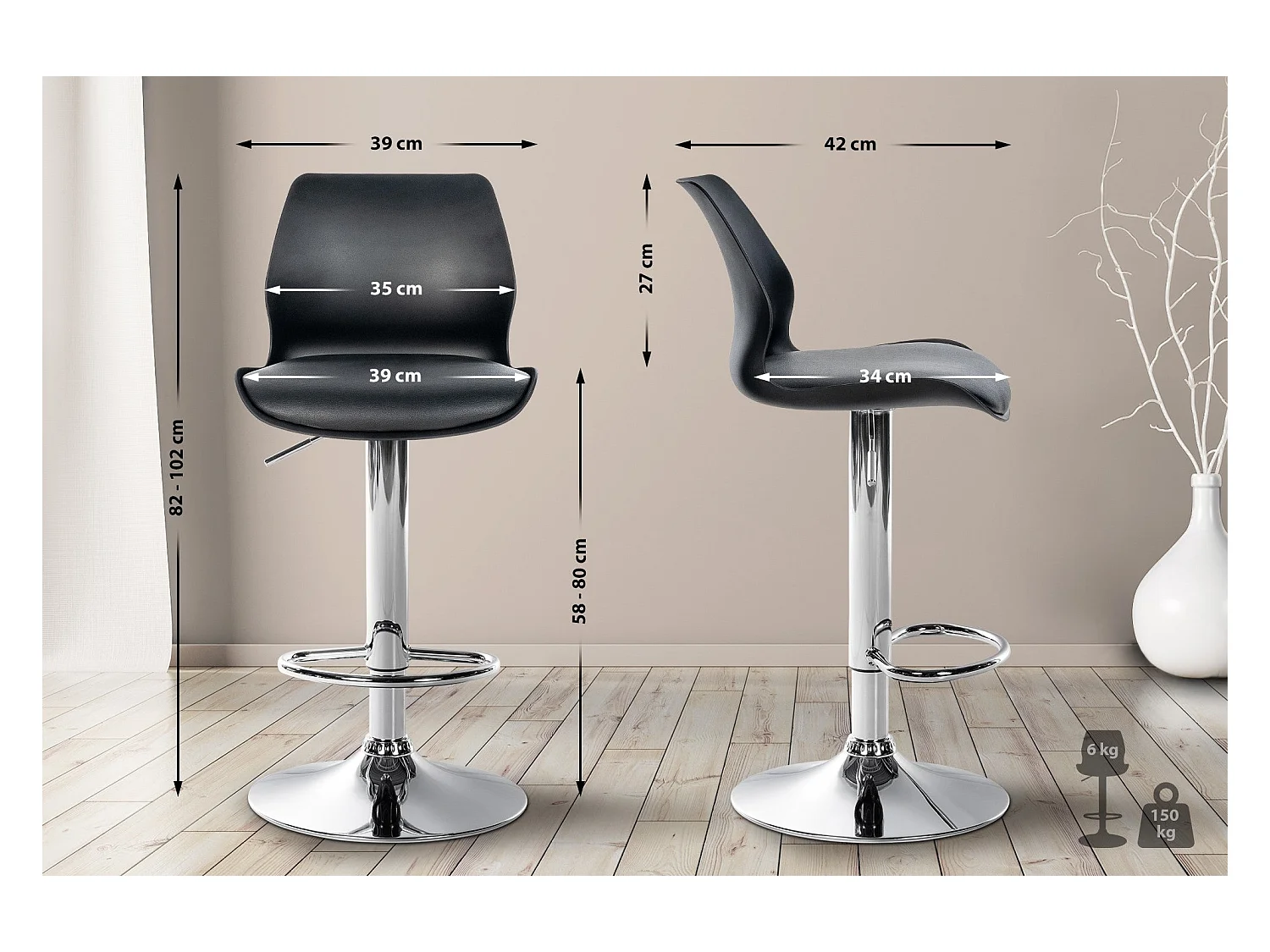 Lot de 2 tabourets métal argentée 39 x 42 x 82 cm 10_0004170