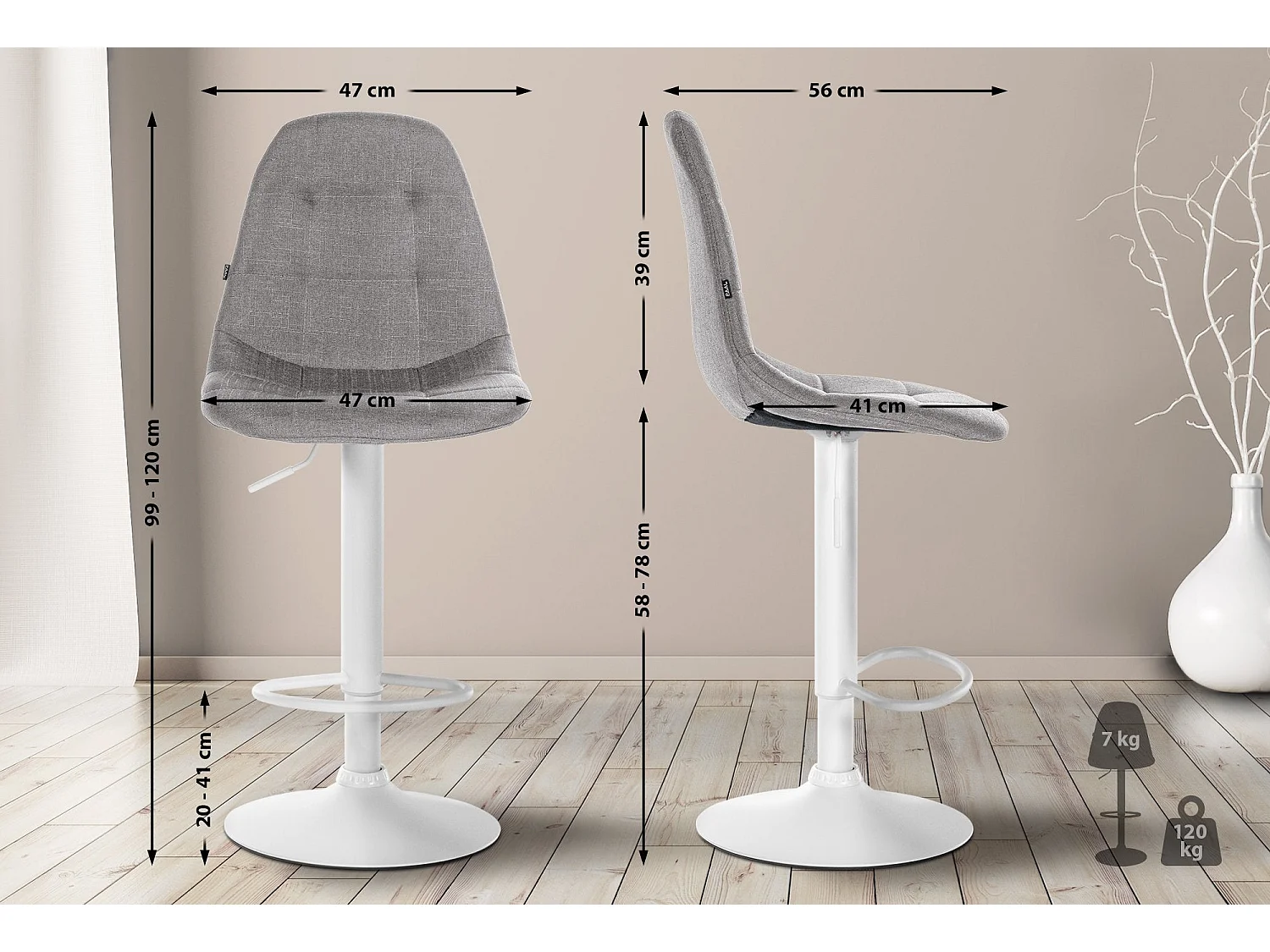 Tabouret de bar x1 métal blanche 47 x 56 x 99 cm 10_0004852