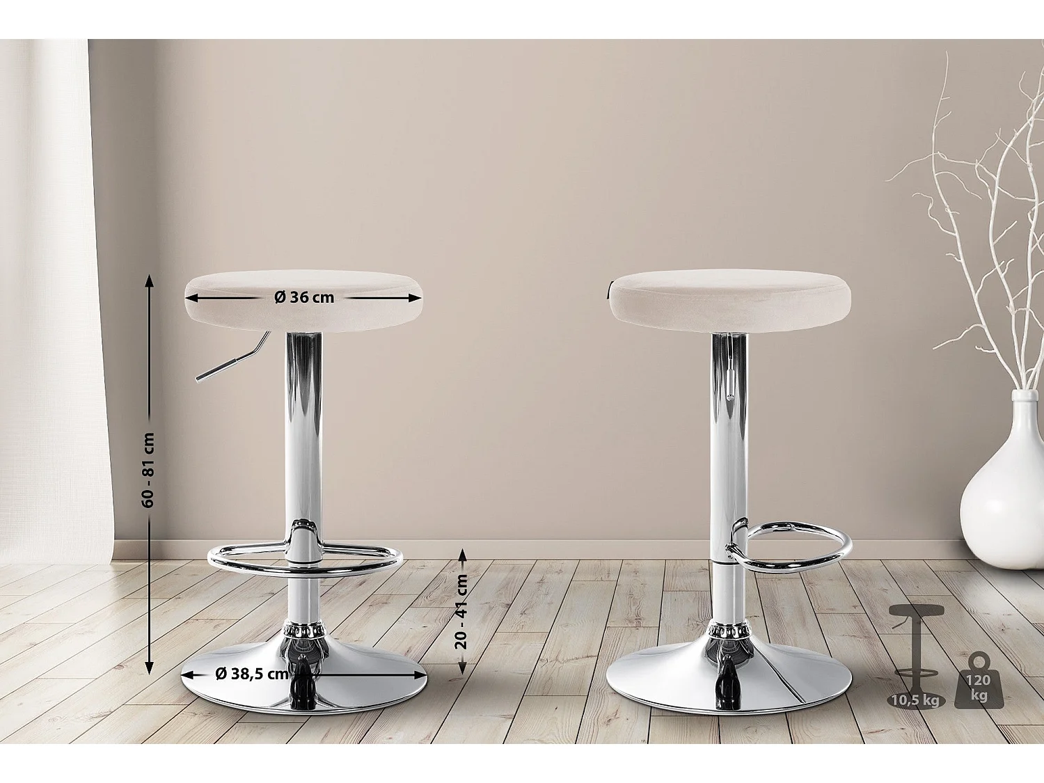 Tabouret de bar x1 métal crème 38.5 x 38.5 x 60 cm 10_0005347