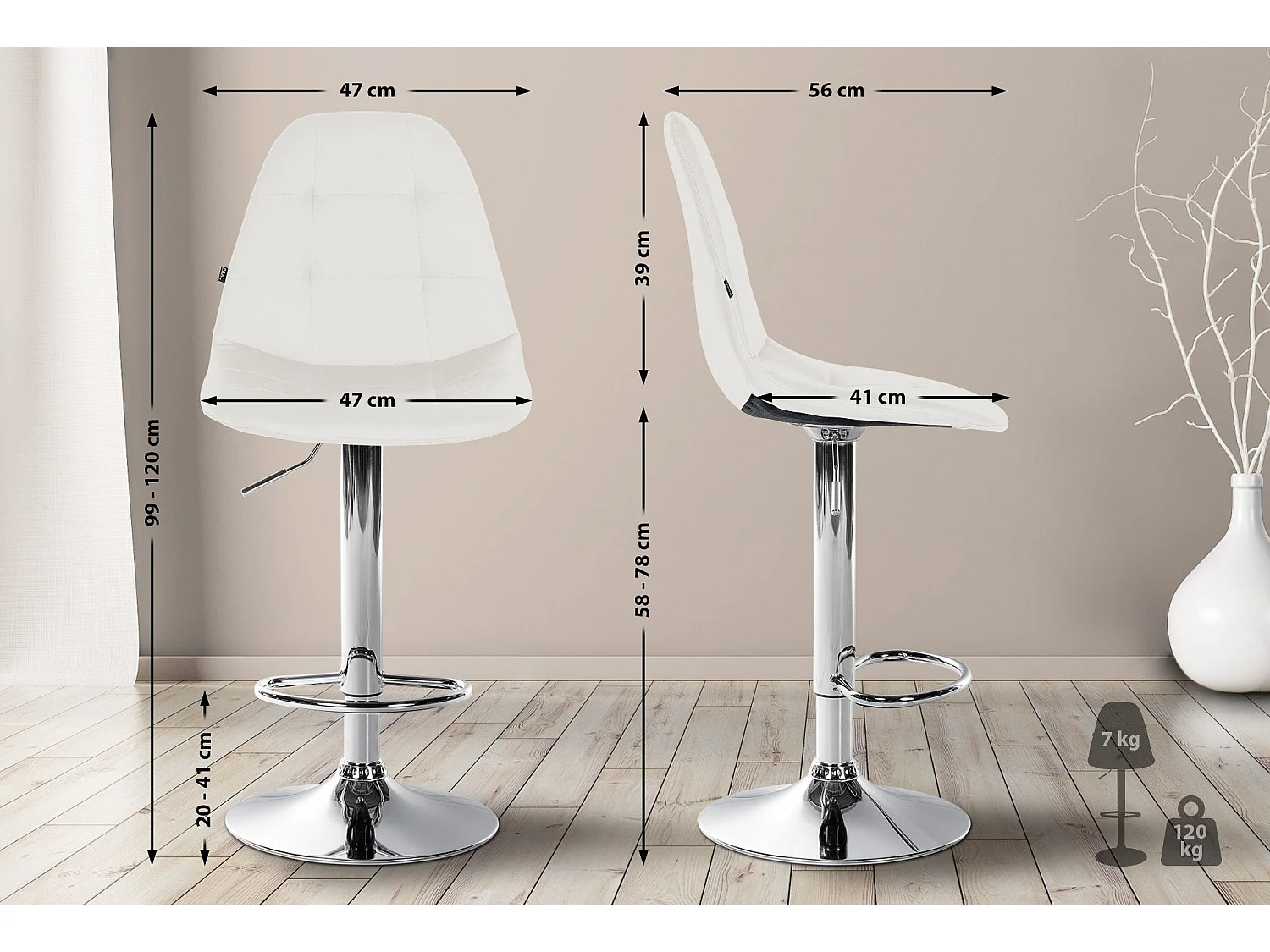 Tabouret de bar x1 métal blanche 47 x 56 x 58 cm 10_0004827