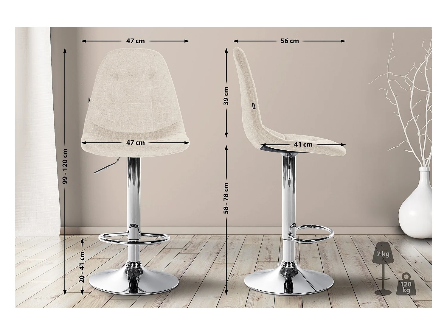 Tabouret de bar x1 métal crème 47 x 56 x 99 cm 10_0004844