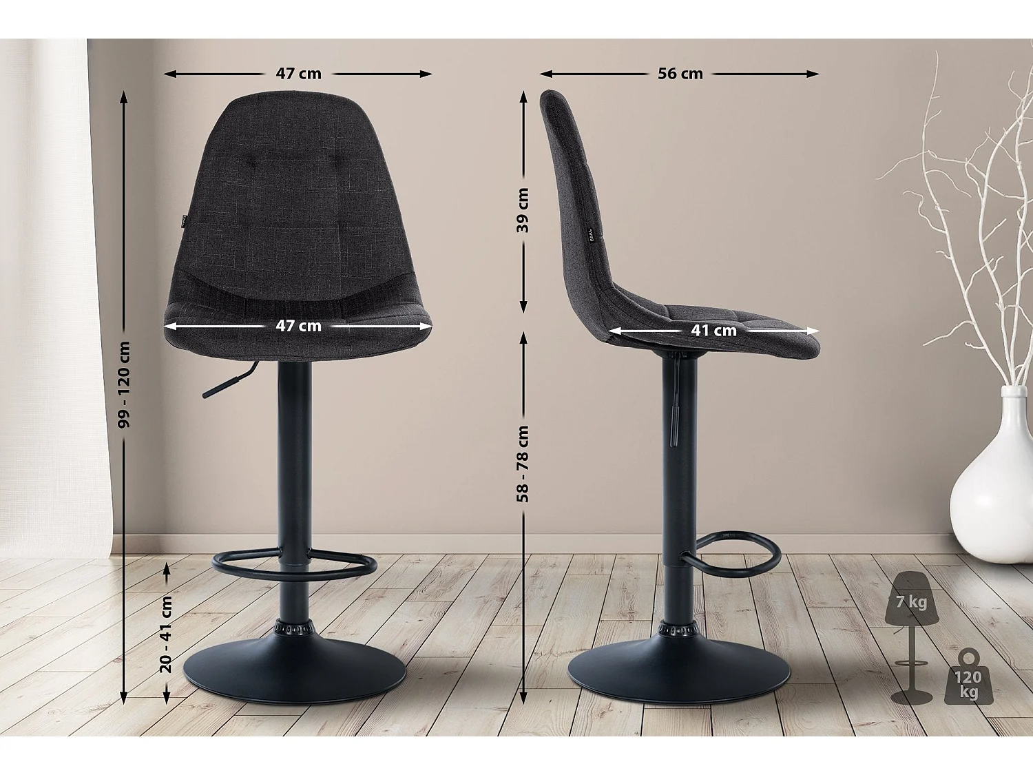 Tabouret de bar x1 métal argentée 47 x 56 x 99 cm 10_0004841