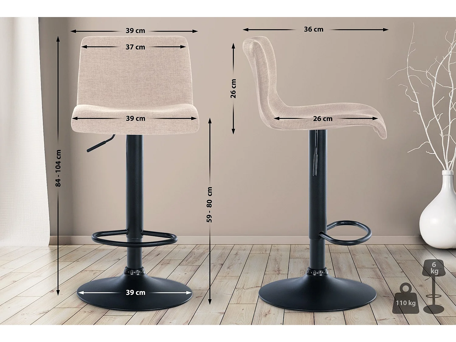 Tabouret de bar x1 métal crème 39 x 36 x 84 cm 10_0004556