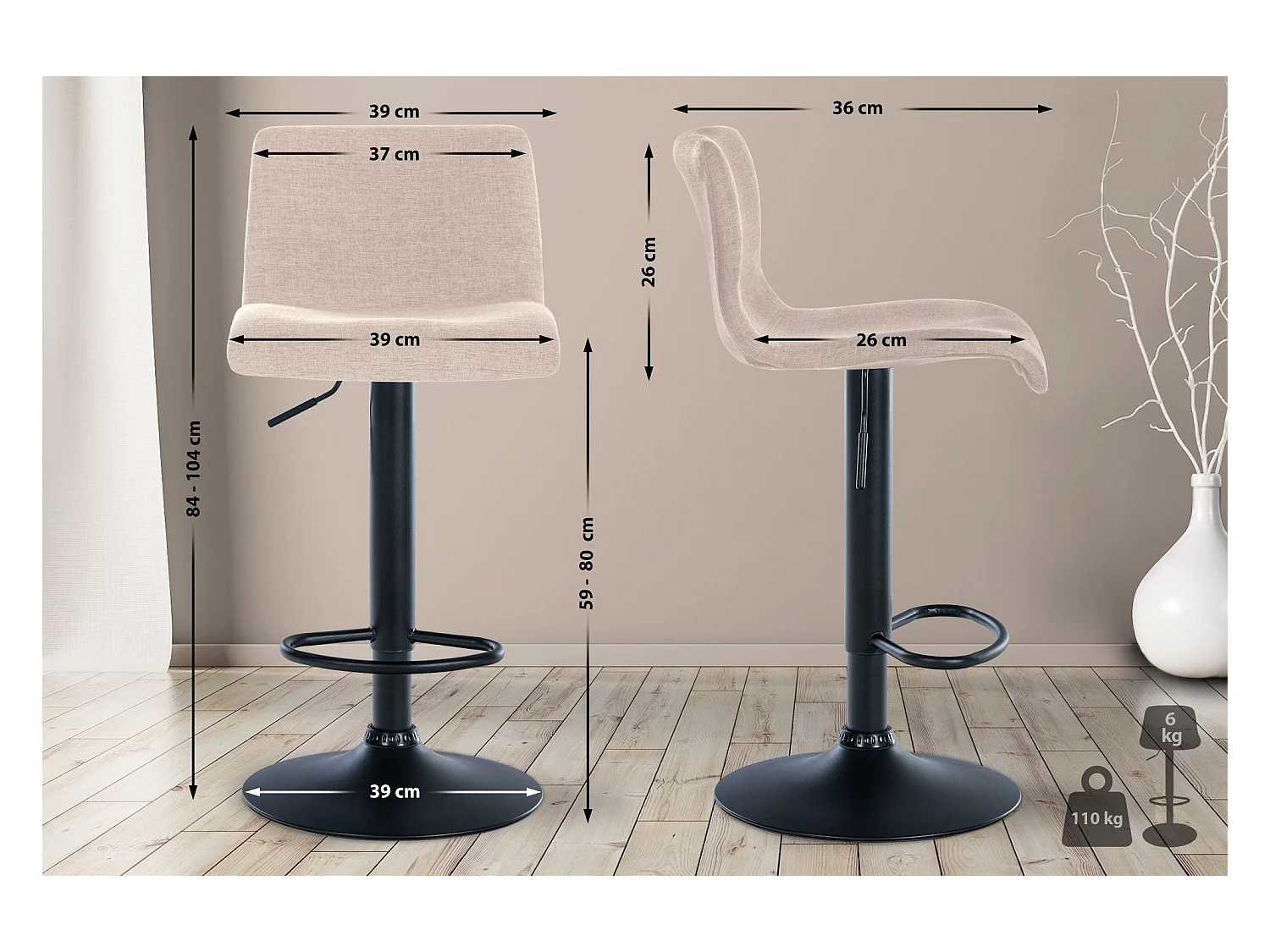 Tabouret de bar x1 métal crème 39 x 36 x 84 cm 10_0004556