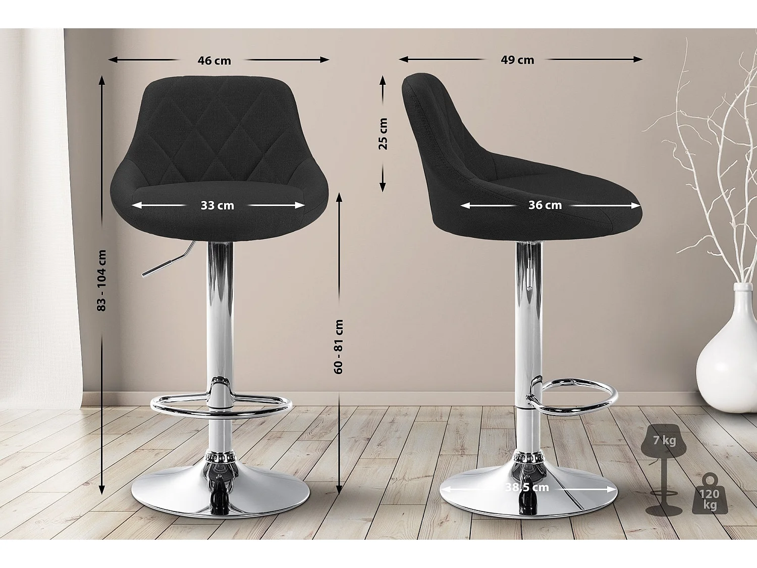 Tabouret de bar chaise métal argentée 46 x 49 x 83 cm 10_0005086