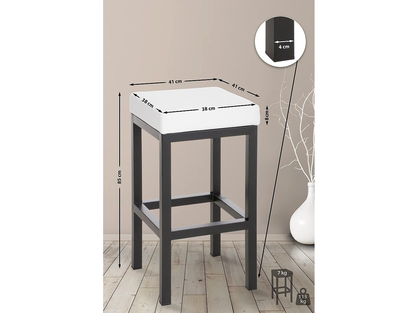 Tabouret de bar x1 métal blanche 41 x 41 x 85 cm 10_0005412