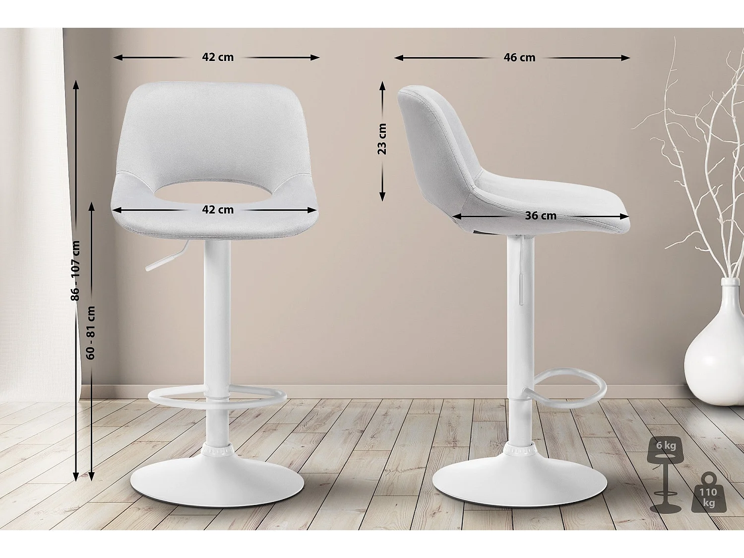 Tabouret de bar chaise métal blanche 42 x 46 x 86 cm 10_0004607