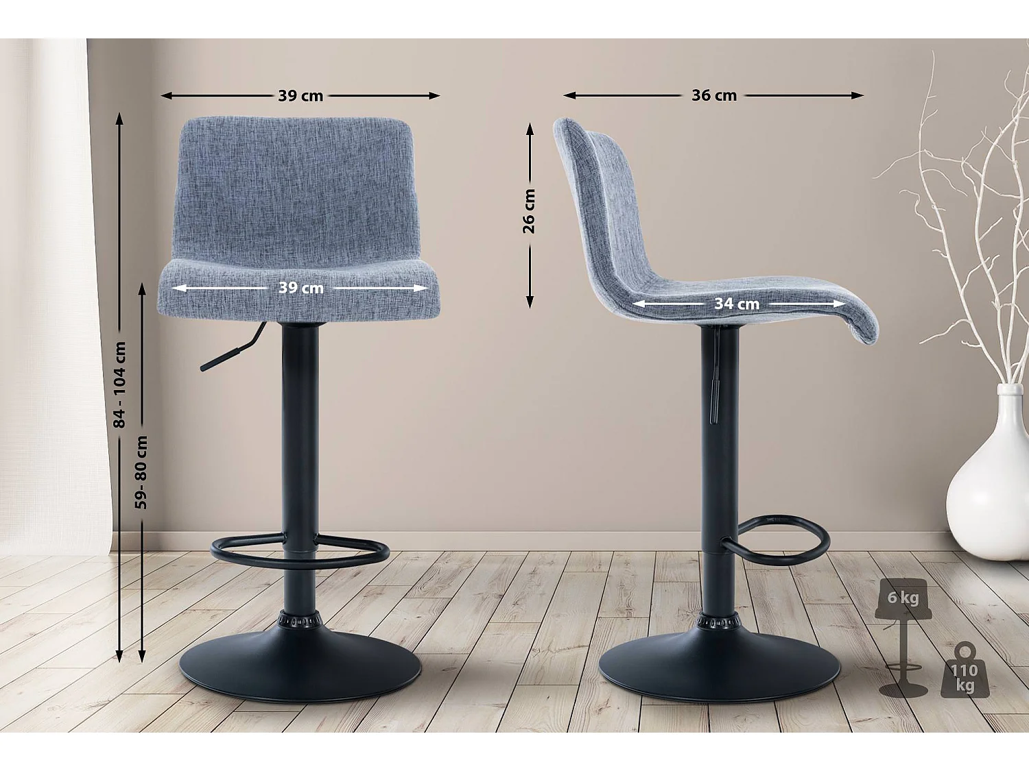 Tabouret de bar avec métal bleue 39 x 36 x 84 cm 10_0004958