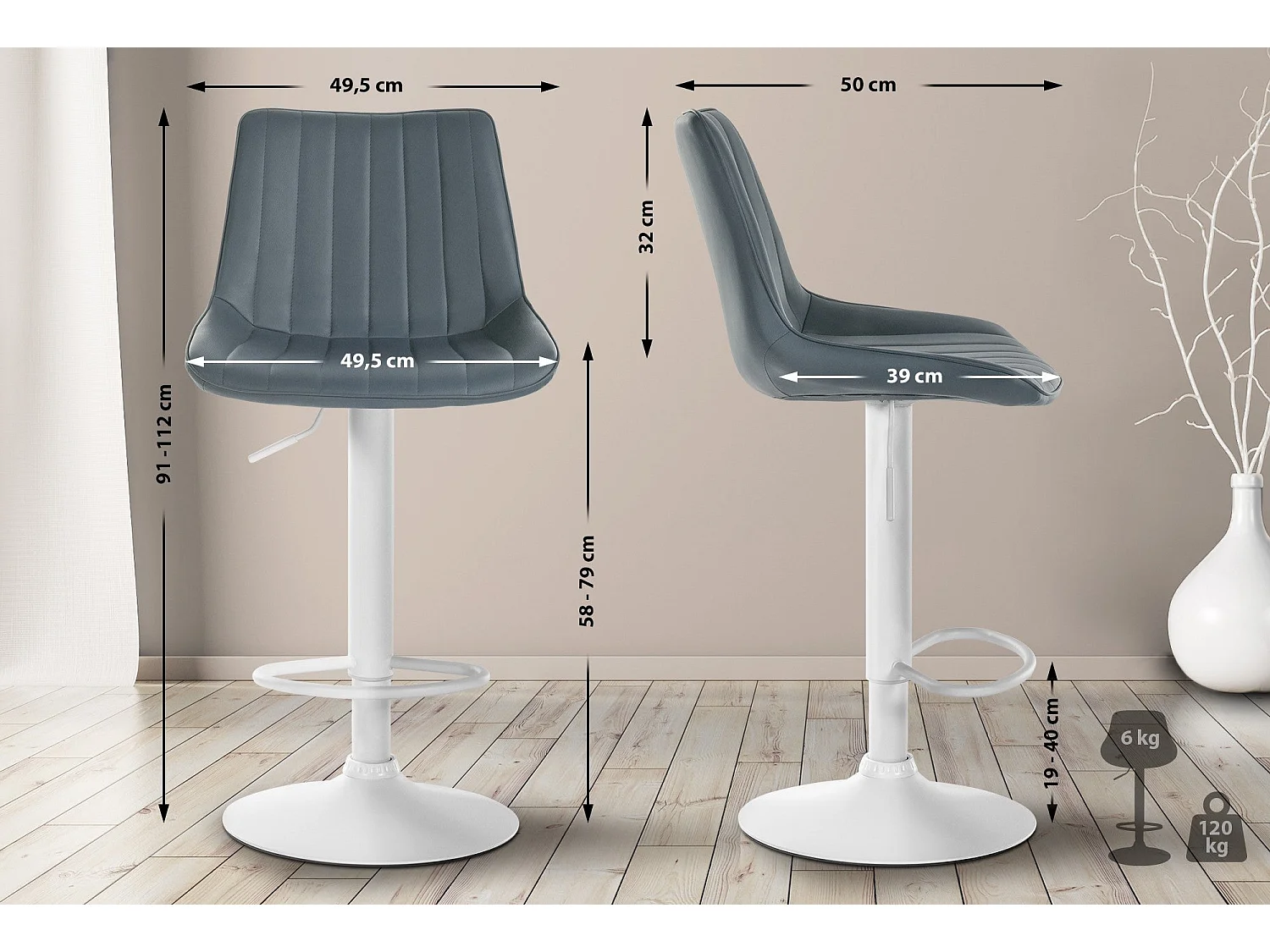 Lot de 2 tabourets métal blanche 49.5 x 50 x 91 cm 10_0004424