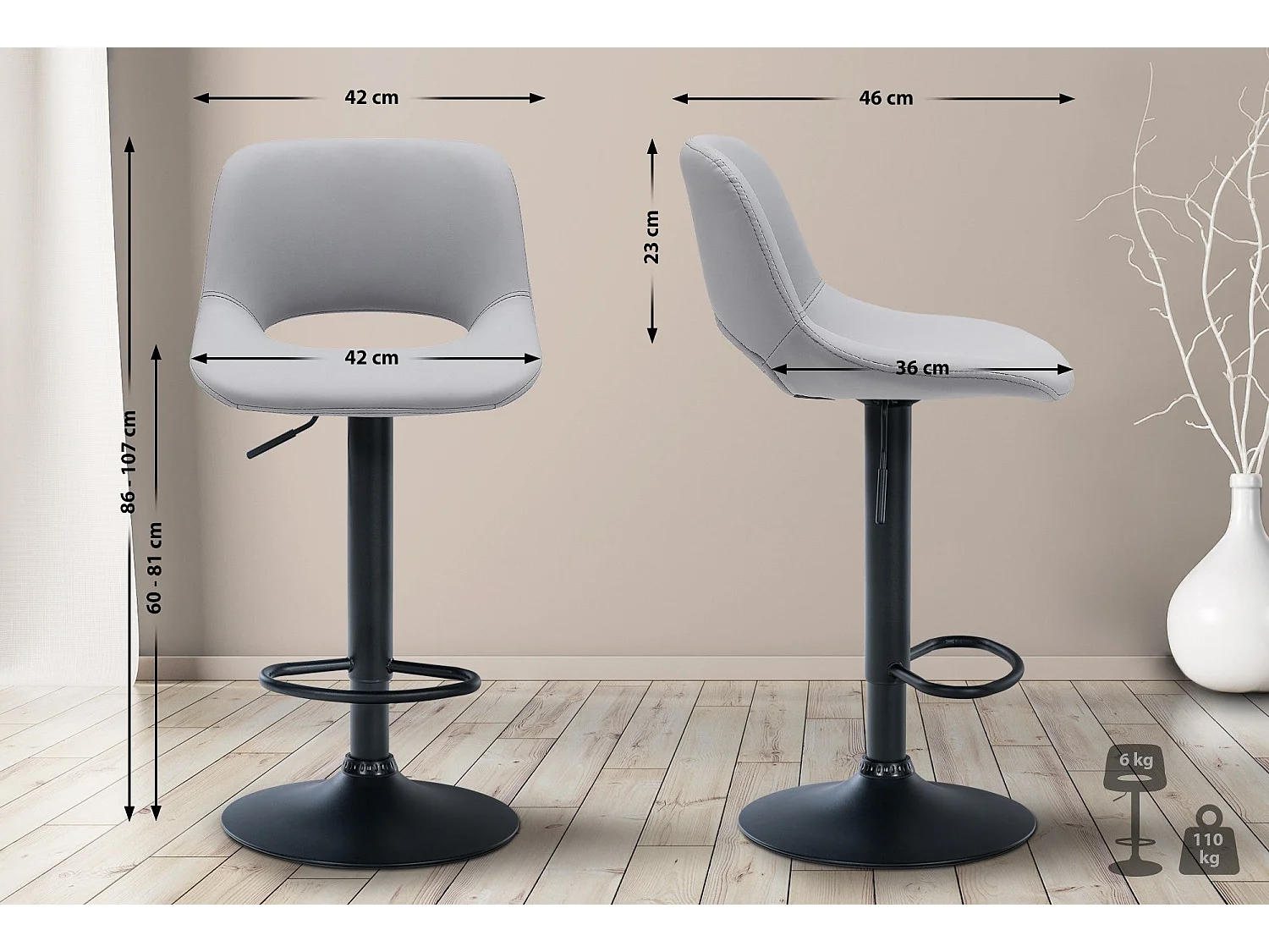 Tabouret de bar chaise métal grise 42 x 46 x 86 cm 10_0004583