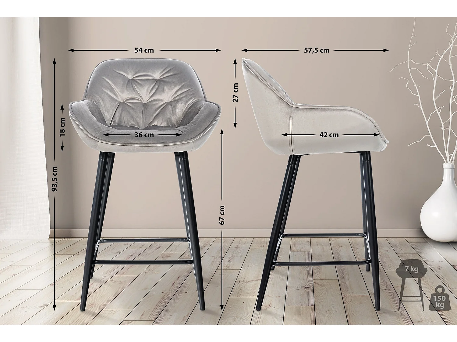 Lot de 2 tabourets métal grise 54 x 57.5 x 93.5 cm 10_0004160