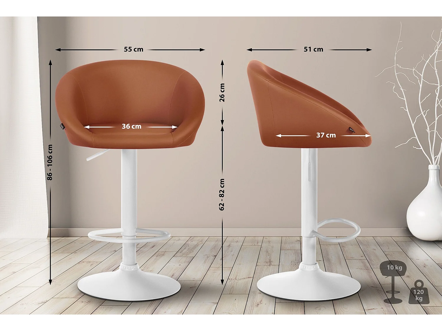 Tabouret de bar assise métal blanche 55 x 51 x 86 cm 10_0004772