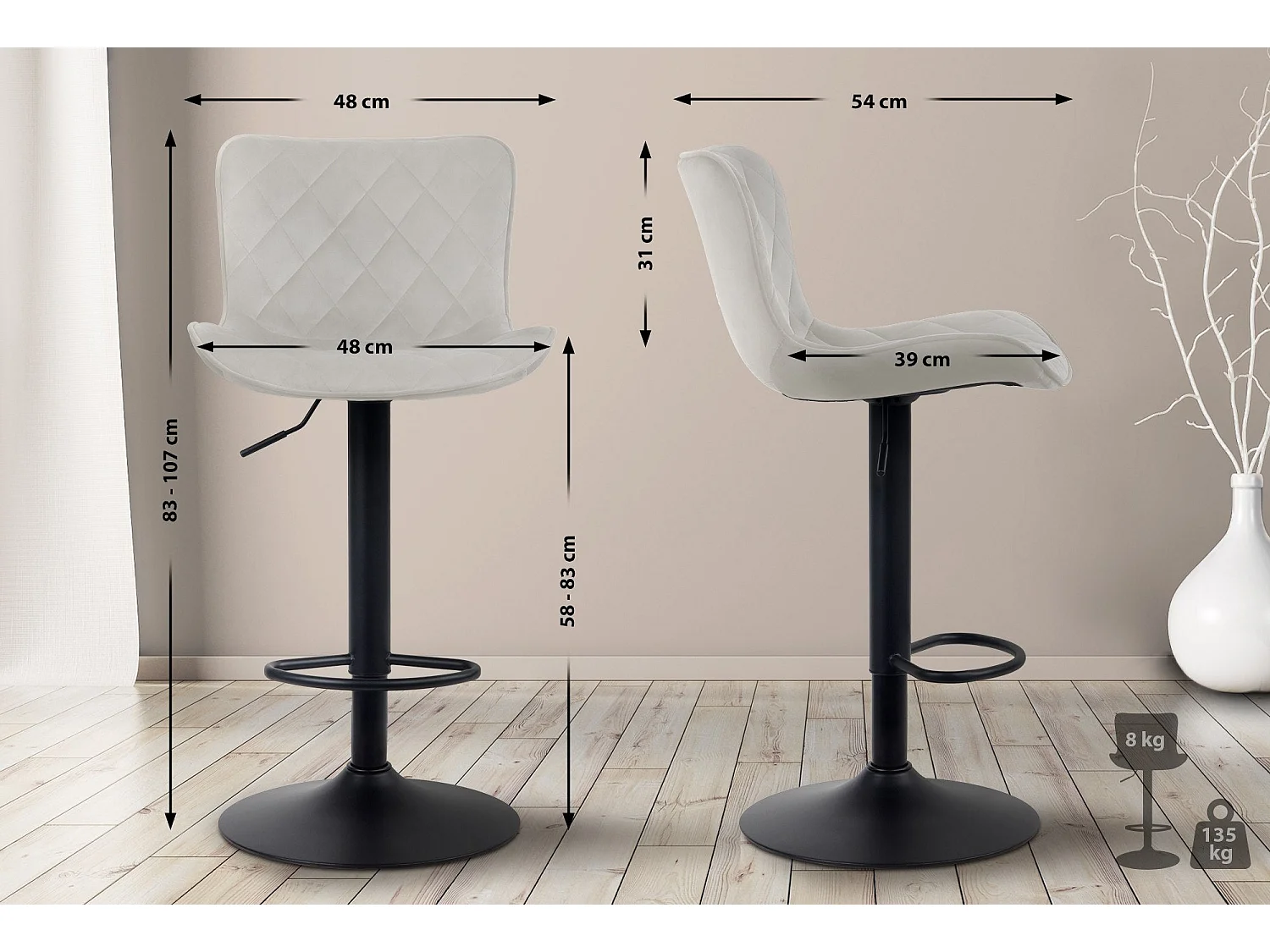 Tabouret de bar x1 métal crème 48 x 54 x 83 cm 10_0004859