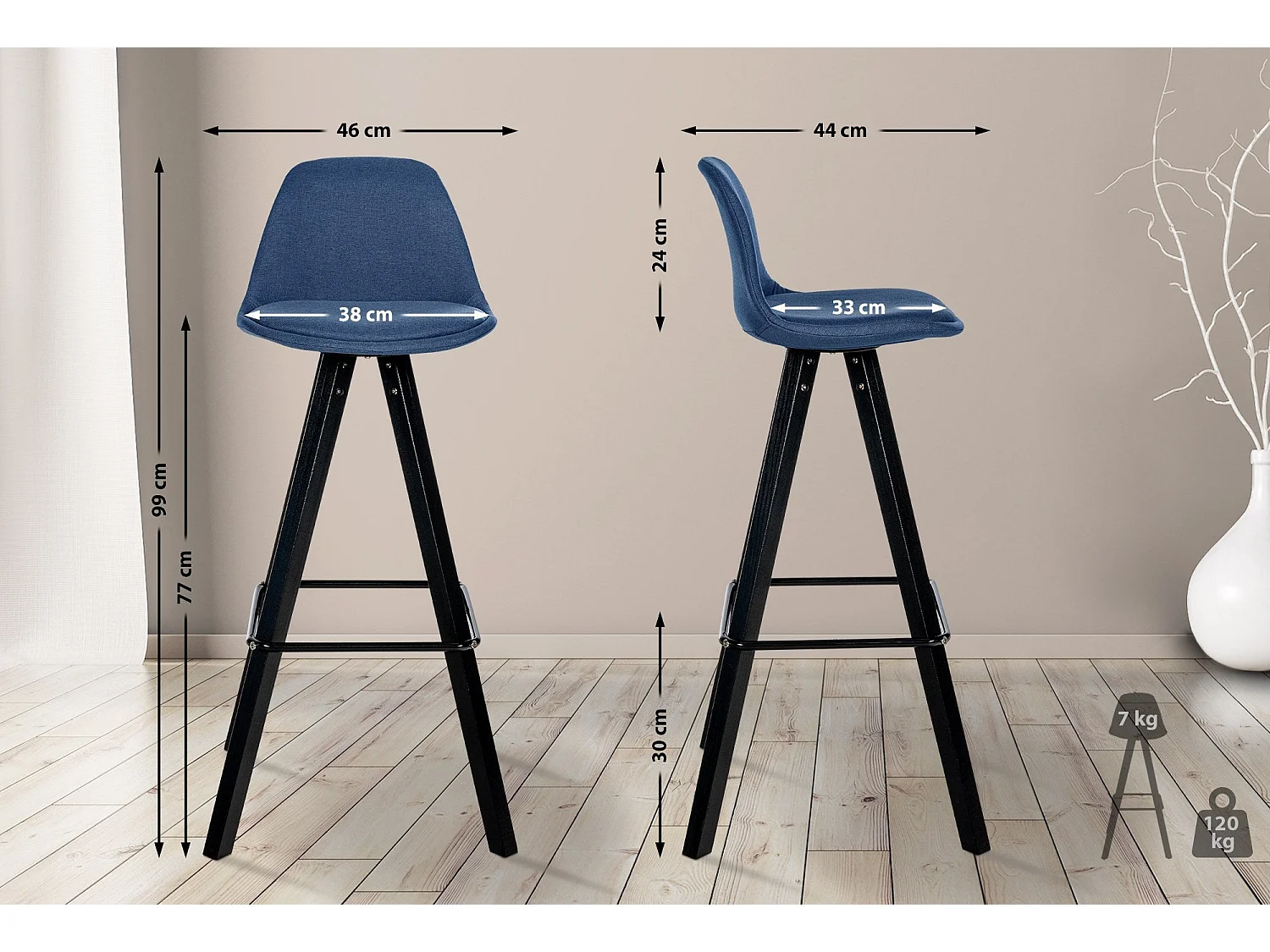 Tabouret de bar chaise bois bleue 38 x 44 x 99 cm 10_0004644