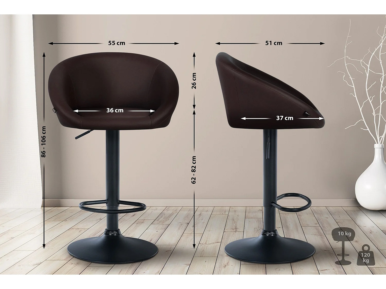 Tabouret de bar assise métal marron 55 x 51 x 86 cm 10_0004765