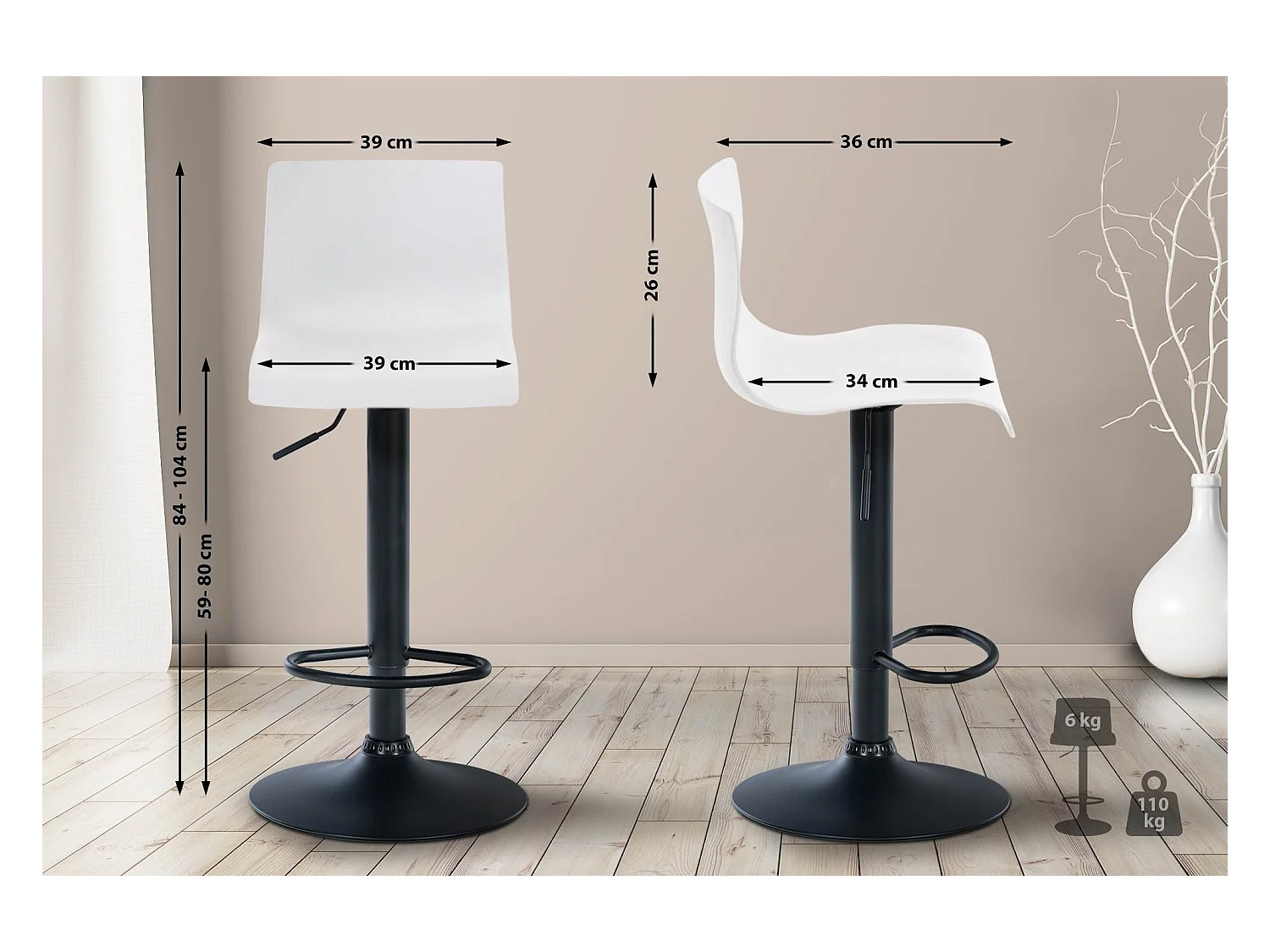 Tabouret de bar x1 métal blanche 39 x 36 x 84 cm 10_0004932