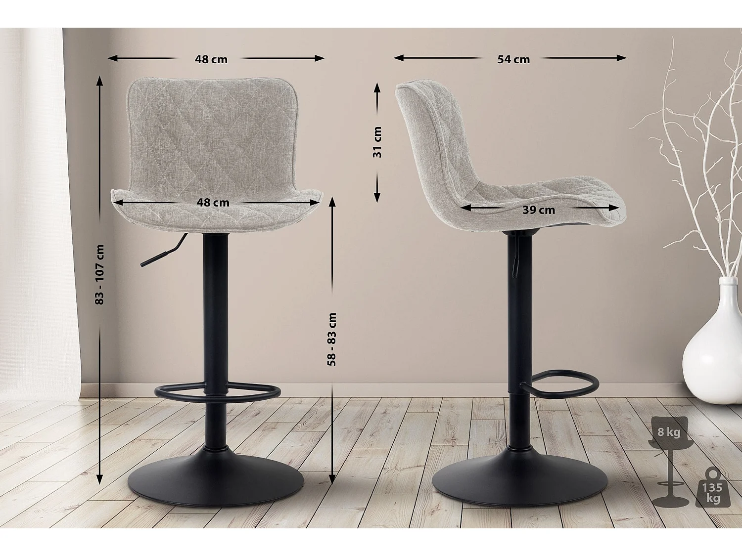 Lot de 2 tabourets métal argentée 48 x 54 x 83 cm 10_0004139