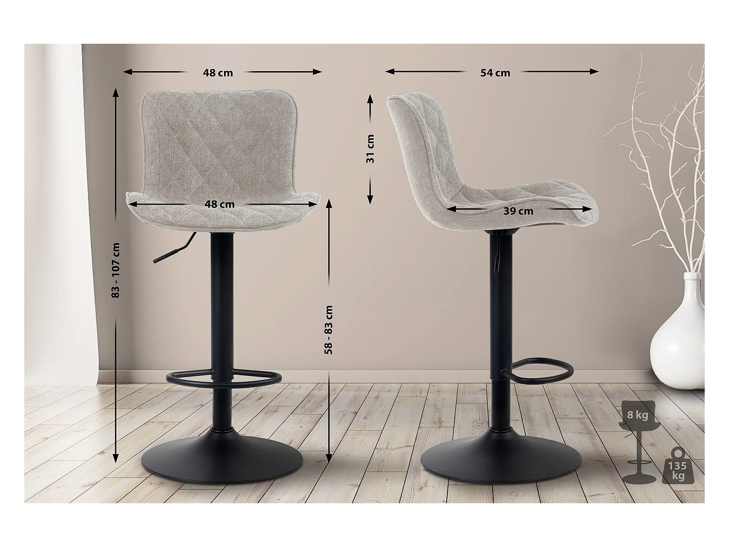 Lot de 2 tabourets métal argentée 48 x 54 x 83 cm 10_0004139