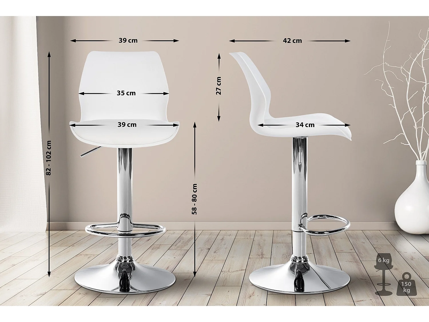Lot de 2 tabourets métal blanche 39 x 42 x 82 cm 10_0004169