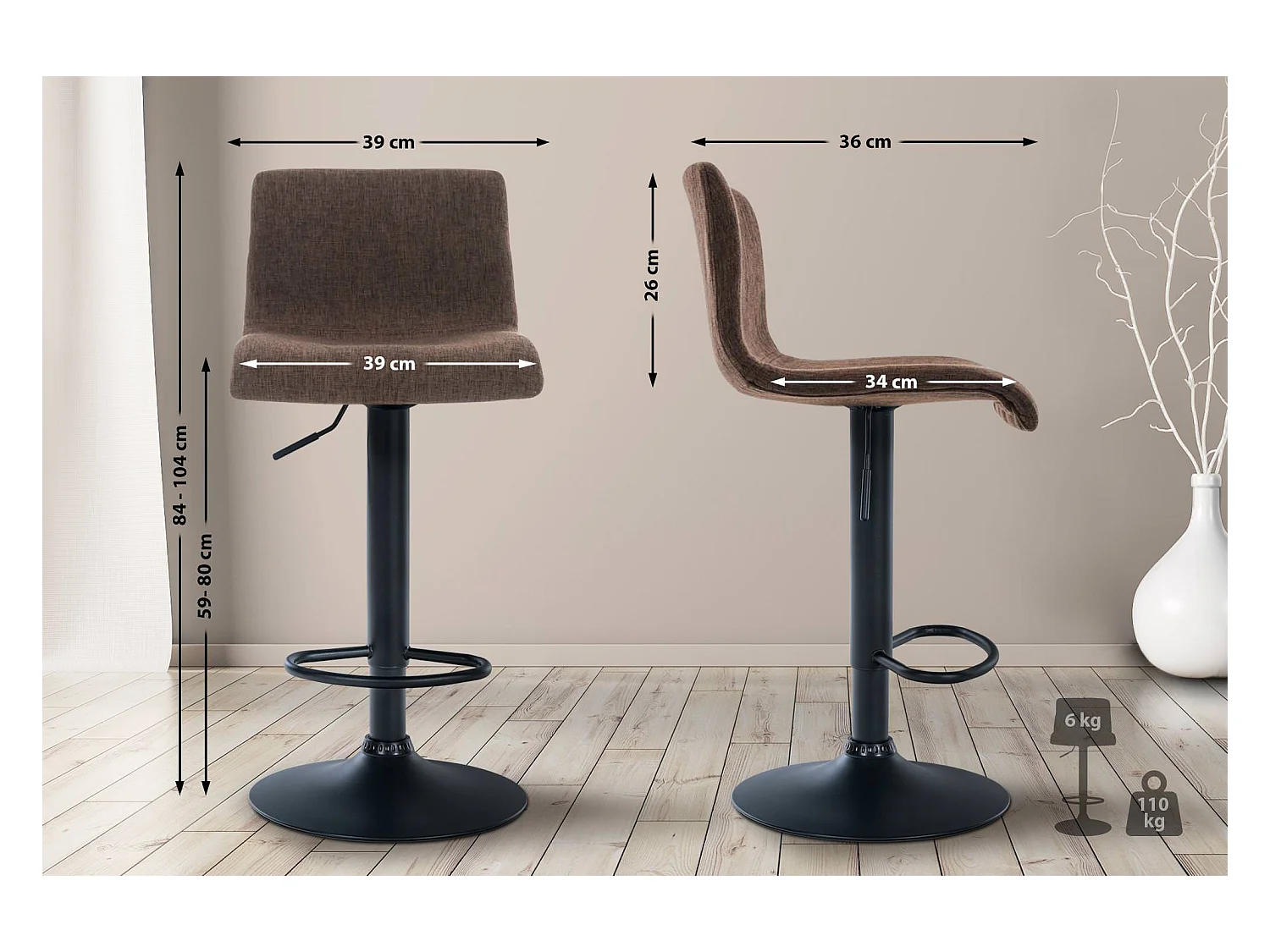 Tabouret de bar avec métal marron 39 x 36 x 84 cm 10_0004959