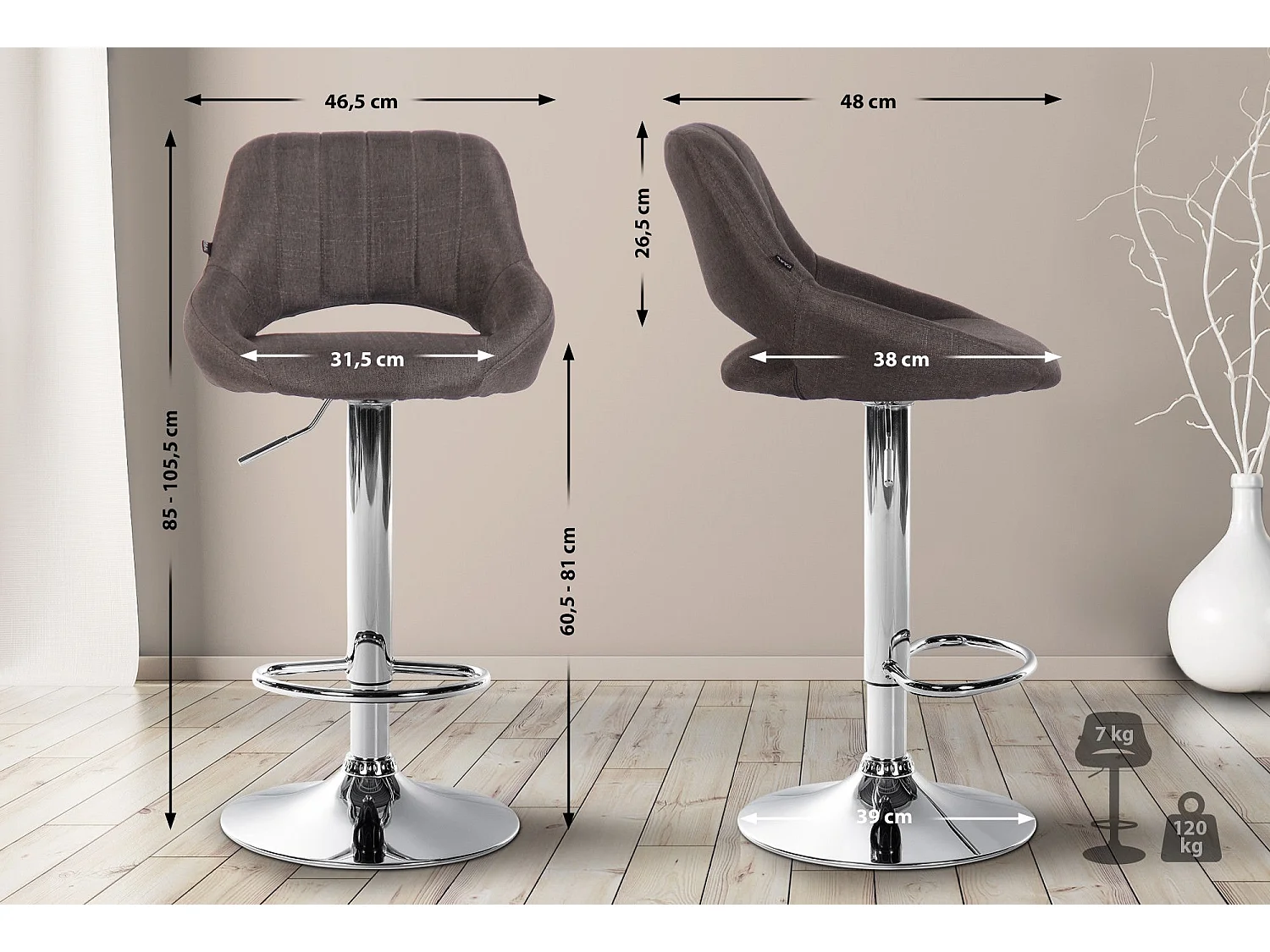 Tabouret de bar x1 métal grise 46.5 x 48 x 85 cm 10_0005219