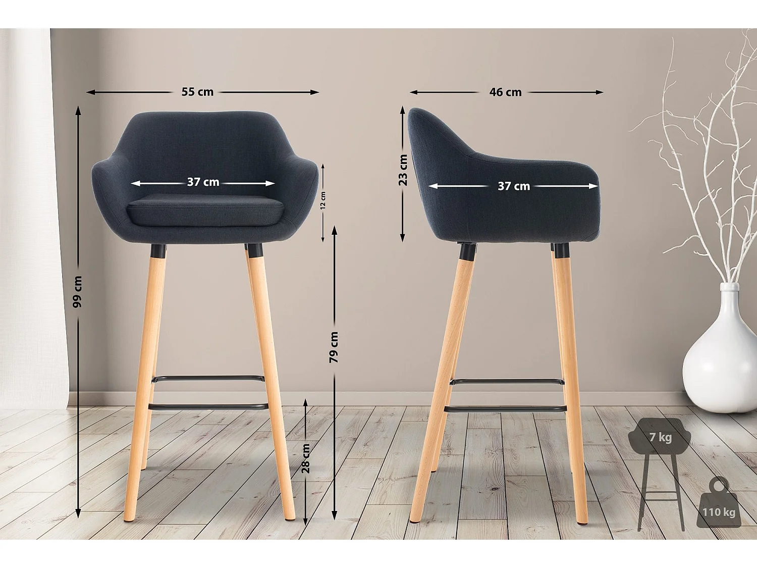 Tabouret de bar lounge métal marron 55 x 46 x 99 cm 10_0004926