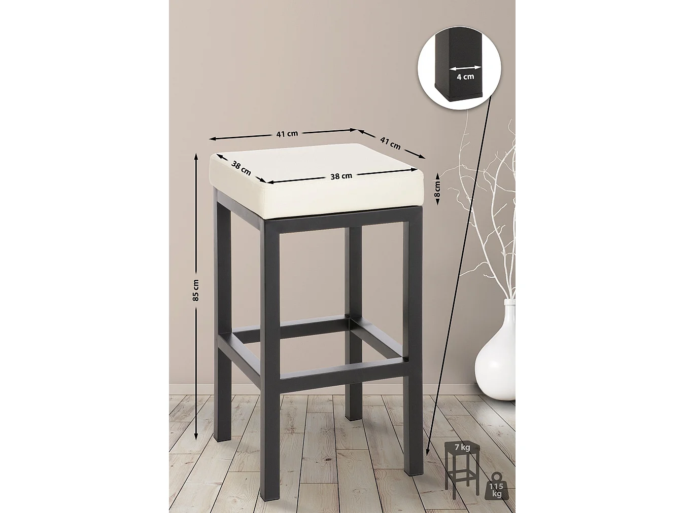 Tabouret de bar x1 métal crème 41 x 41 x 85 cm 10_0005411