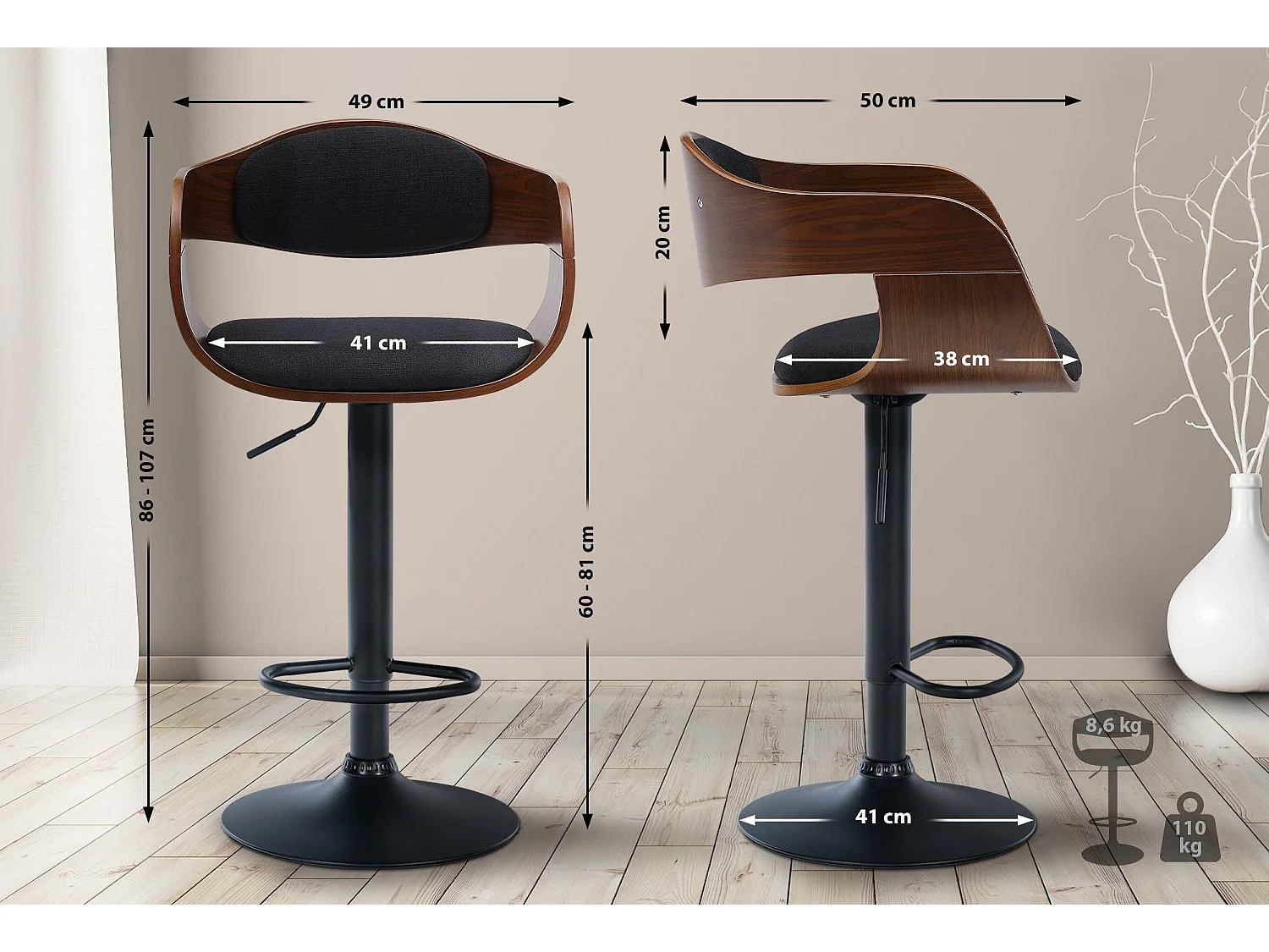 Tabouret de bar x1 métal marron 50 x 48 x 86 cm 10_0005038