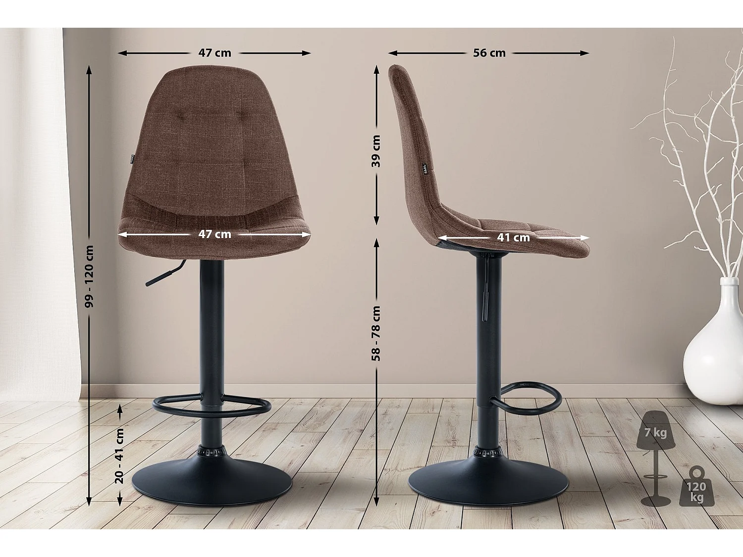 Tabouret de bar x1 métal marron 47 x 56 x 99 cm 10_0004837