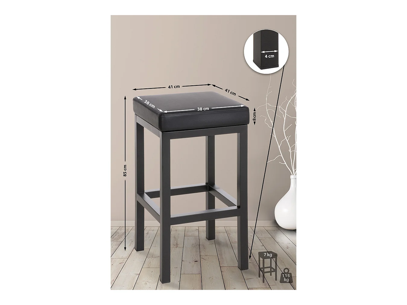 Tabouret de bar x1 métal argentée 41 x 41 x 85 cm 10_0005410