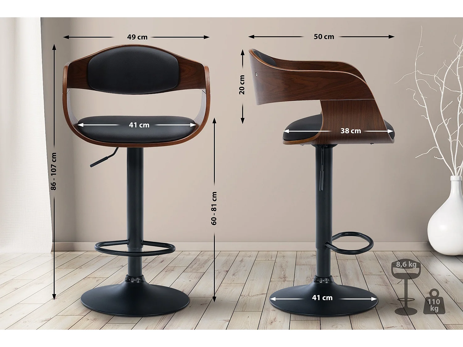 Tabouret de bar x1 métal marron 50 x 48 x 86 cm 10_0005036