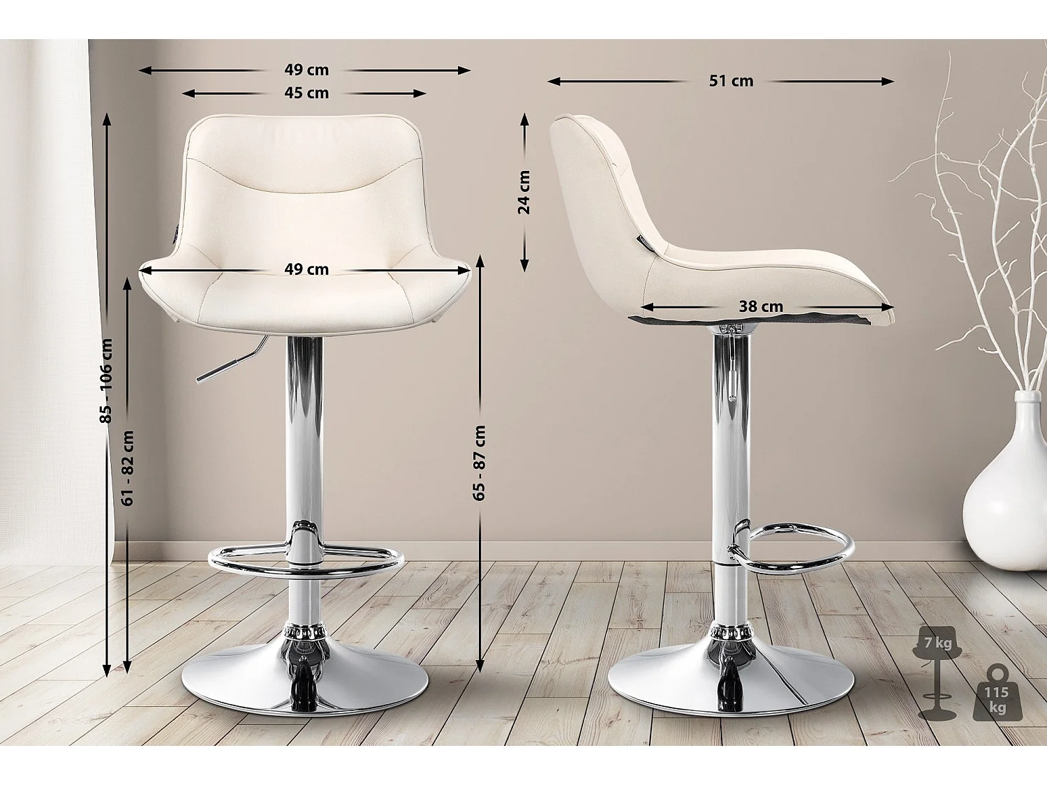 Lot de 2 tabourets métal crème 49 x 51 x 85 cm 10_0004449