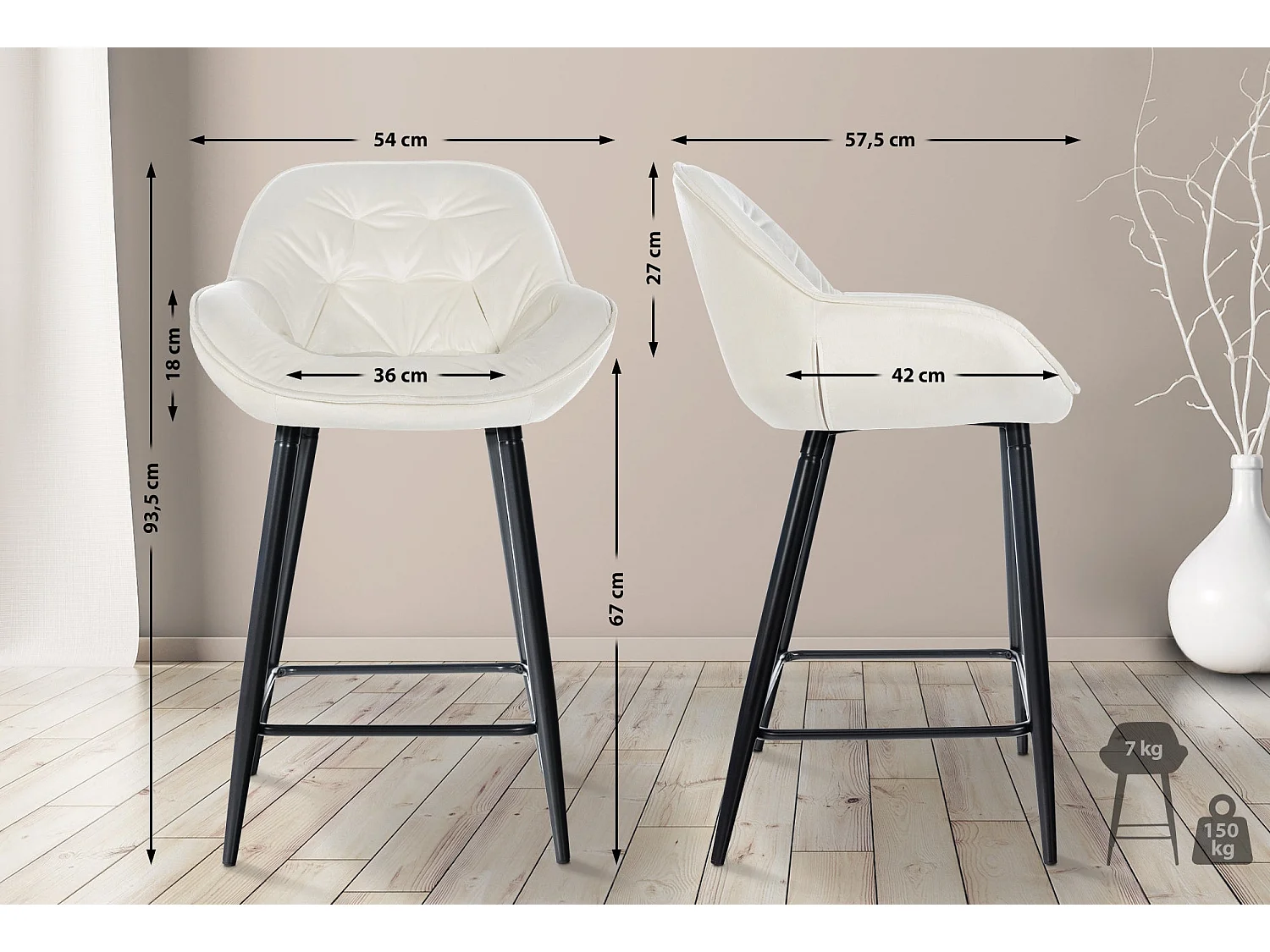 Lot de 2 tabourets métal crème 54 x 57.5 x 93.5 cm 10_0004163