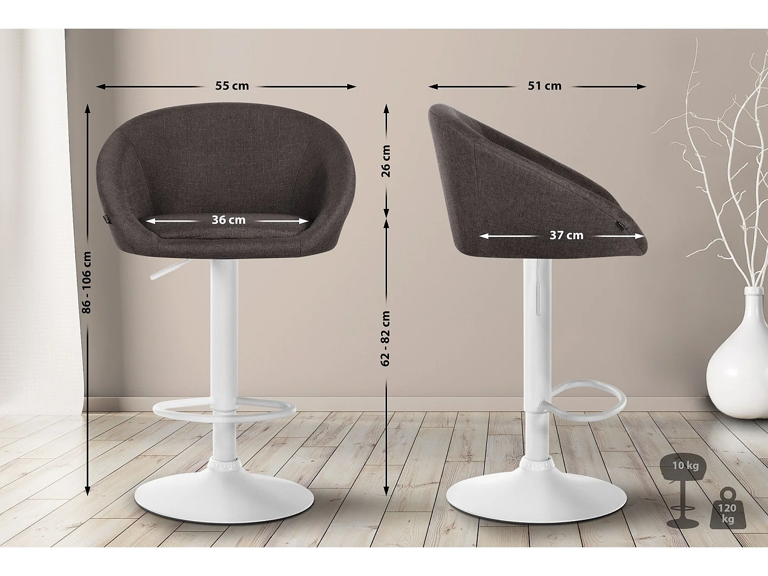 Tabouret de bar assise métal blanche 55 x 51 x 86 cm 10_0004775