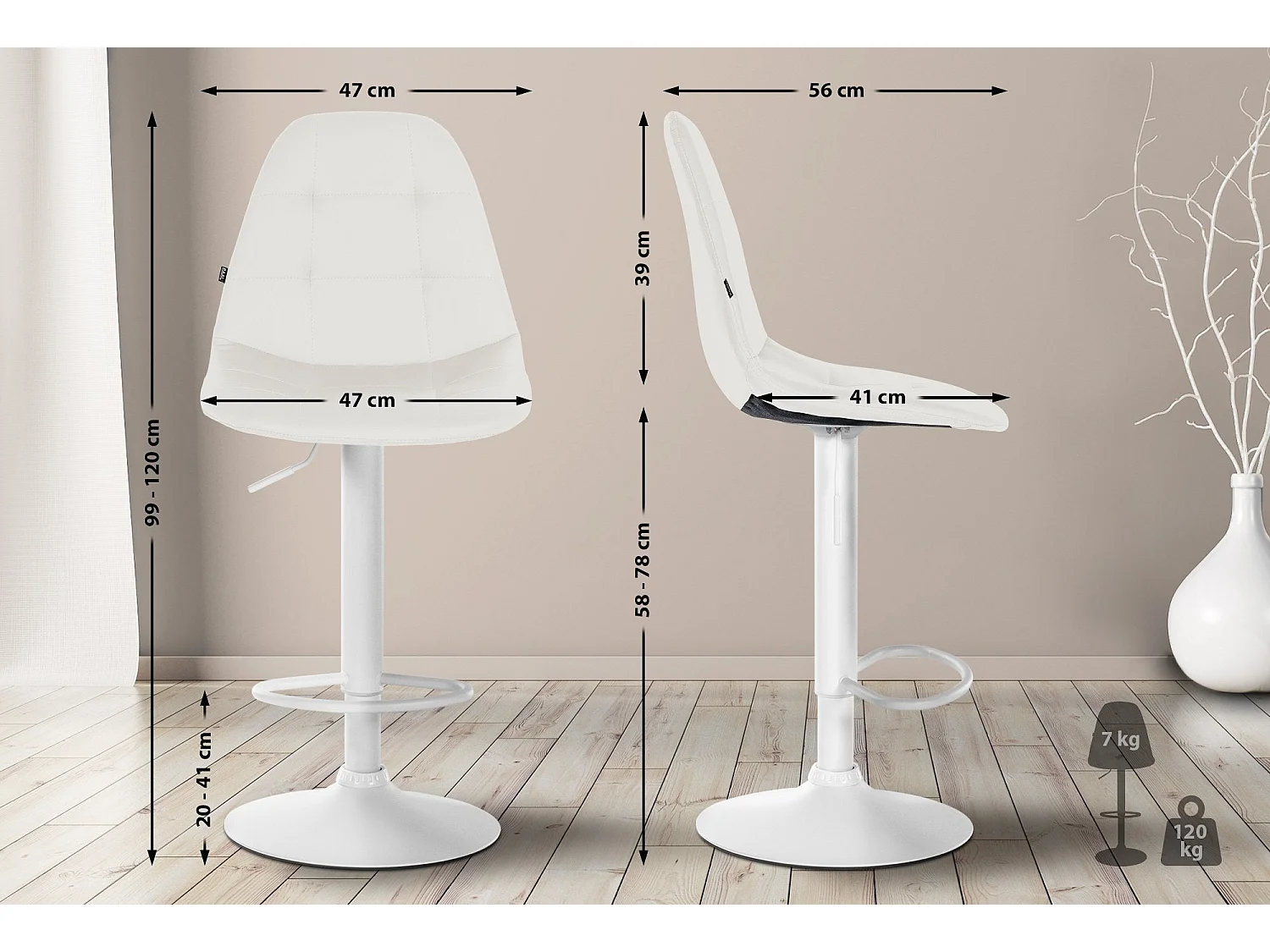 Tabouret de bar x1 métal blanche 47 x 56 x 58 cm 10_0004835